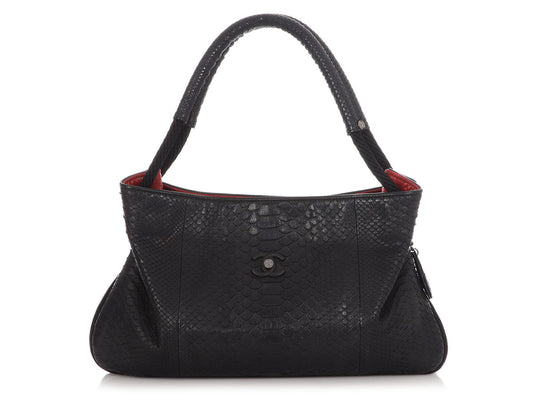 Chanel Python Expandable Yacht Hobo Black Hobo Bag