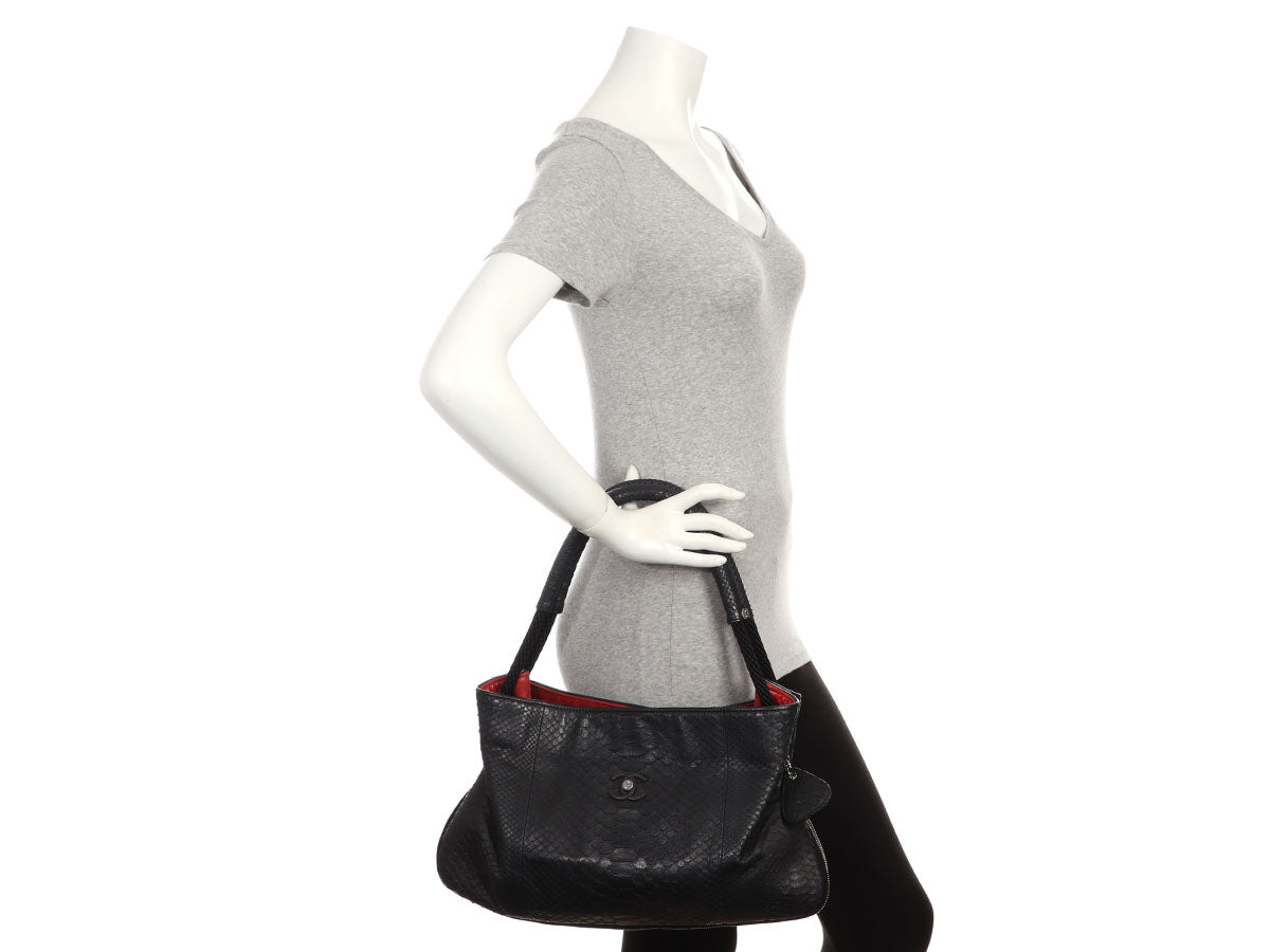 Chanel Python Expandable Yacht Hobo Black Hobo Bag