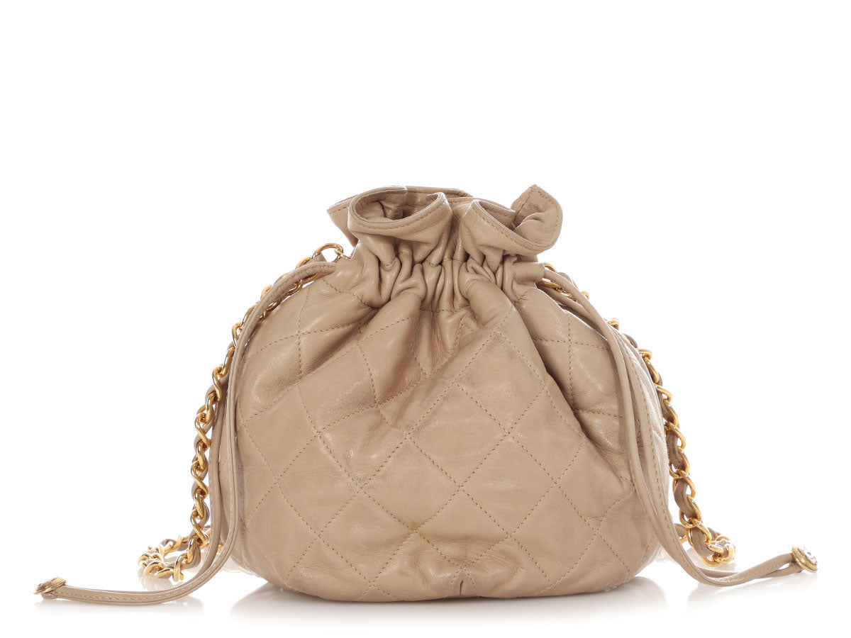 Chanel Taupe Lambskin Bag Quilted Small Tote Bag