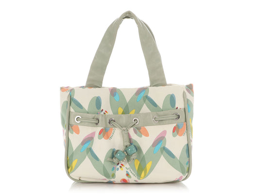 Chanel Light Lambskin and Multicolor Tote Canvas Green Tote Bag