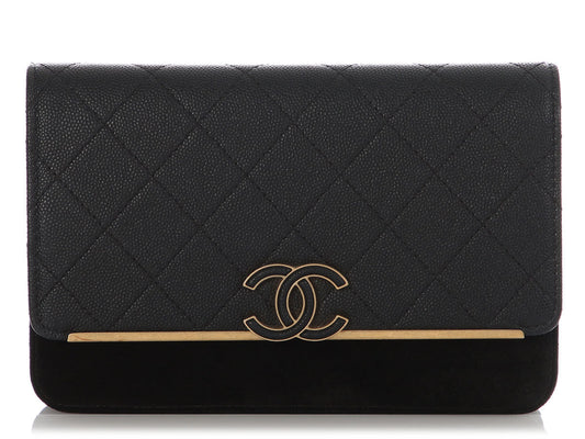 Chanel Black Caviar and Wallet on Chain WOC Leather Suede Crossbody Bag