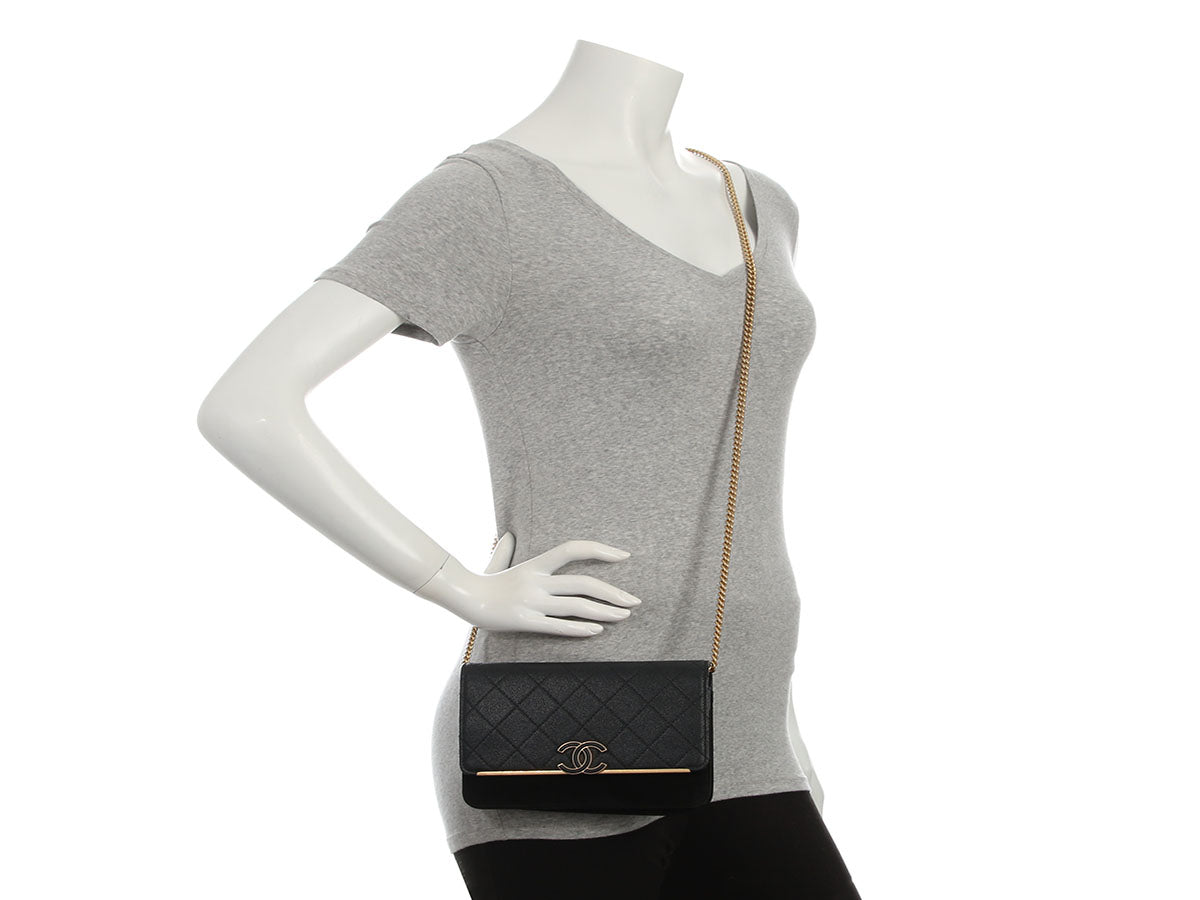 Chanel Black Caviar and Wallet on Chain WOC Leather Suede Crossbody Bag