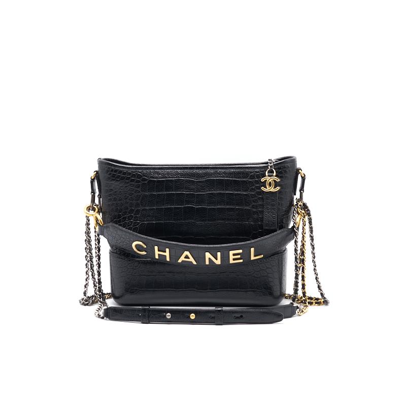 Chanel ’s Medium Gabrielle Hobo Bag Crocodile Embossed Calfskin Black
