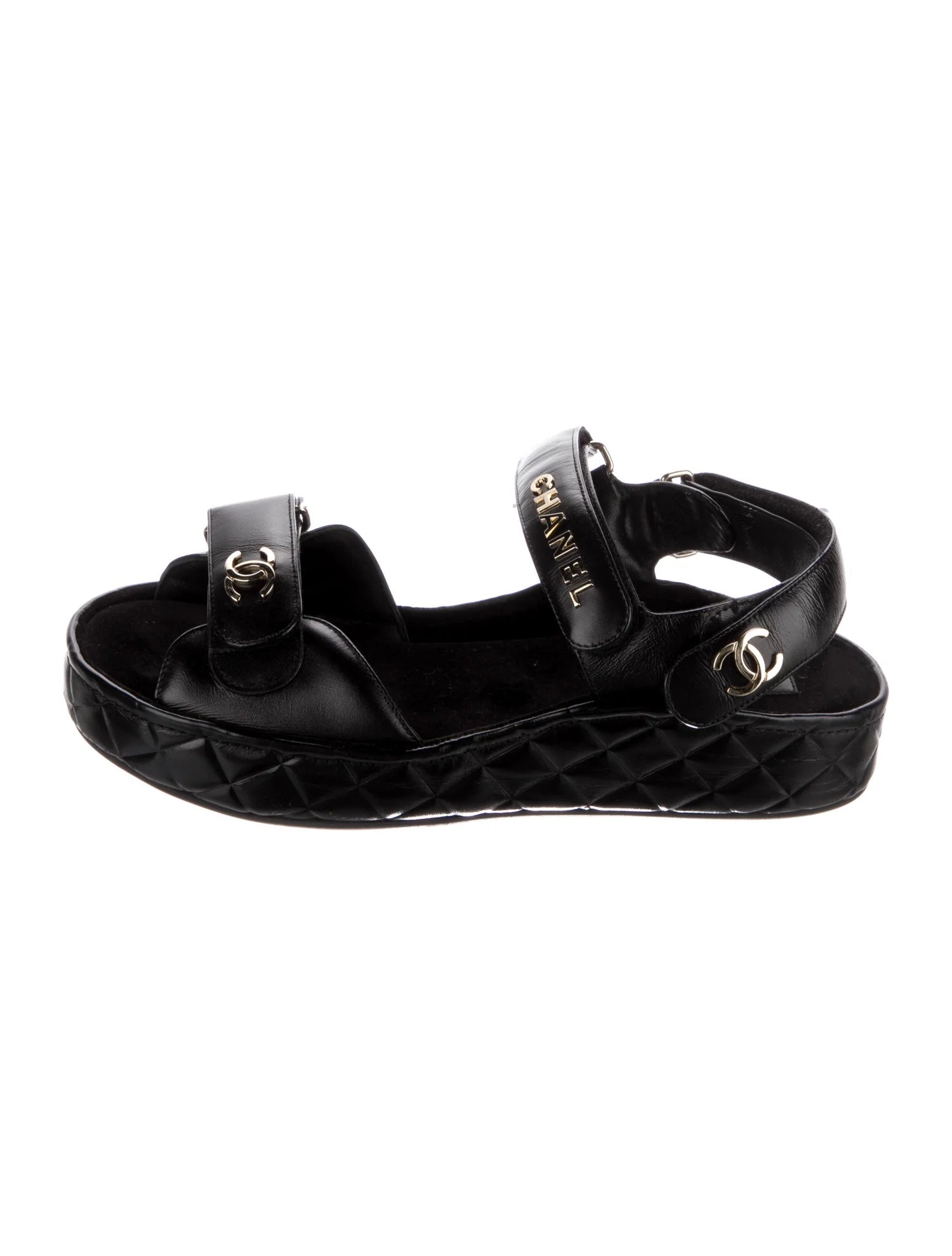 CHANEL CC LOGO VELCRO STRAP SANDALS