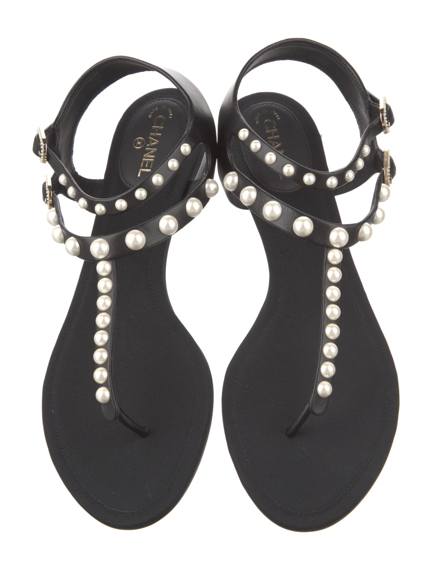 CHANEL PEARL EMBELLISHED THONG FLAT SANDALS