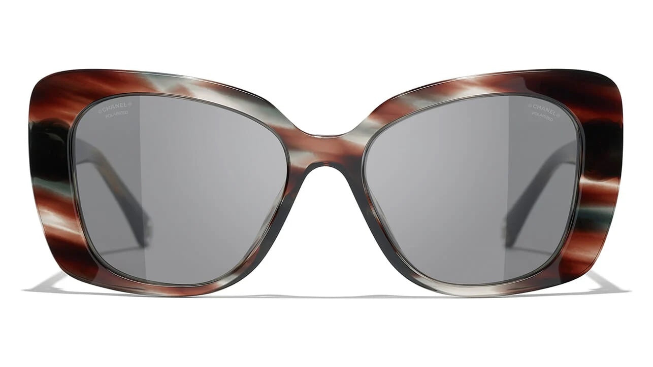 CHANEL 5504 CRYSTAL BROWN GRAY MIX POLARIZED RECTANGLE SUNGLASSES