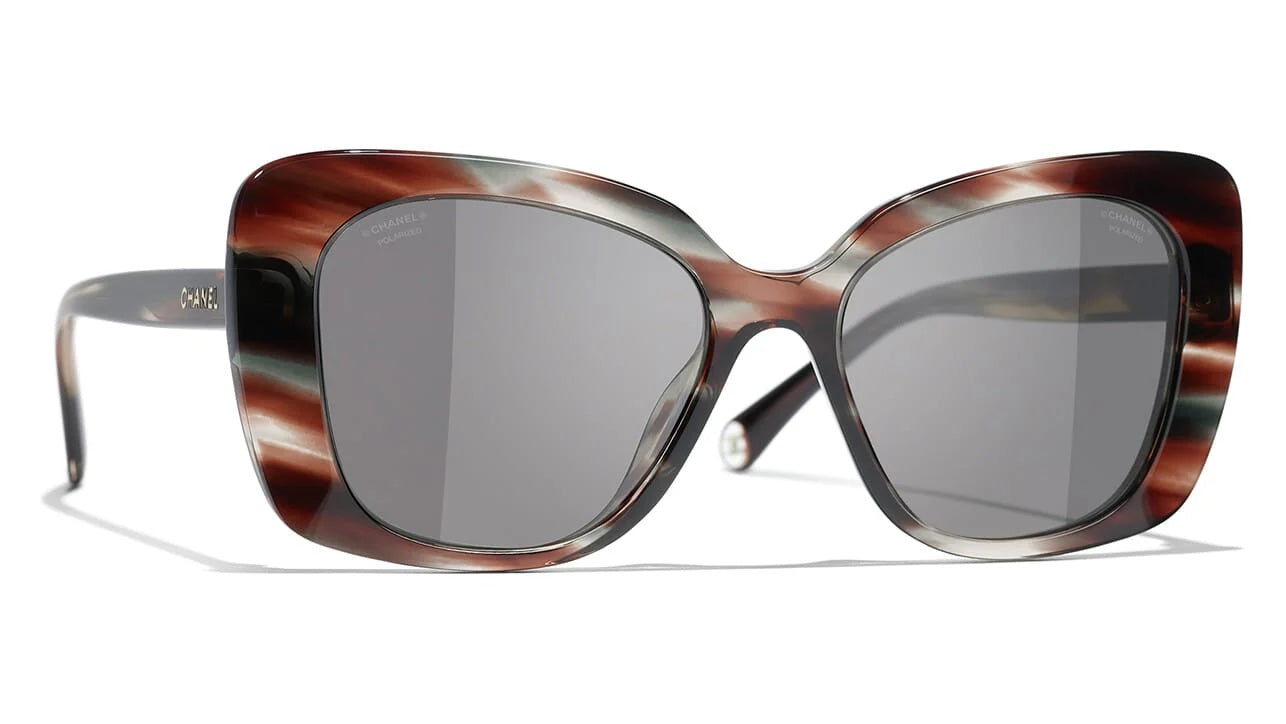 CHANEL 5504 CRYSTAL BROWN GRAY MIX POLARIZED RECTANGLE SUNGLASSES