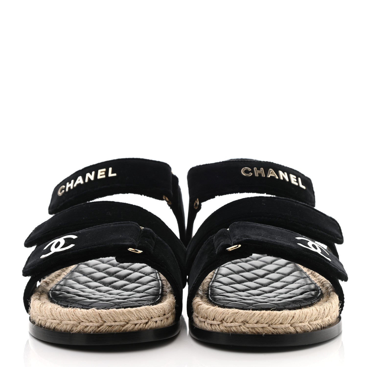 CHANEL CC VELVET LAMBSKIN FLAT SANDALS