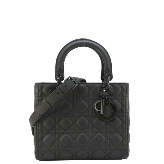 Dior Lady Ultra Matte Cannage Calfskin Shoulder Bag Leather Black