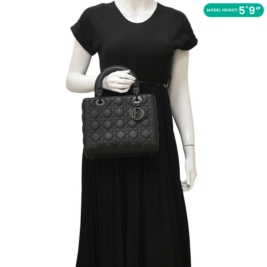 Dior Lady Ultra Matte Cannage Calfskin Shoulder Bag Leather Black