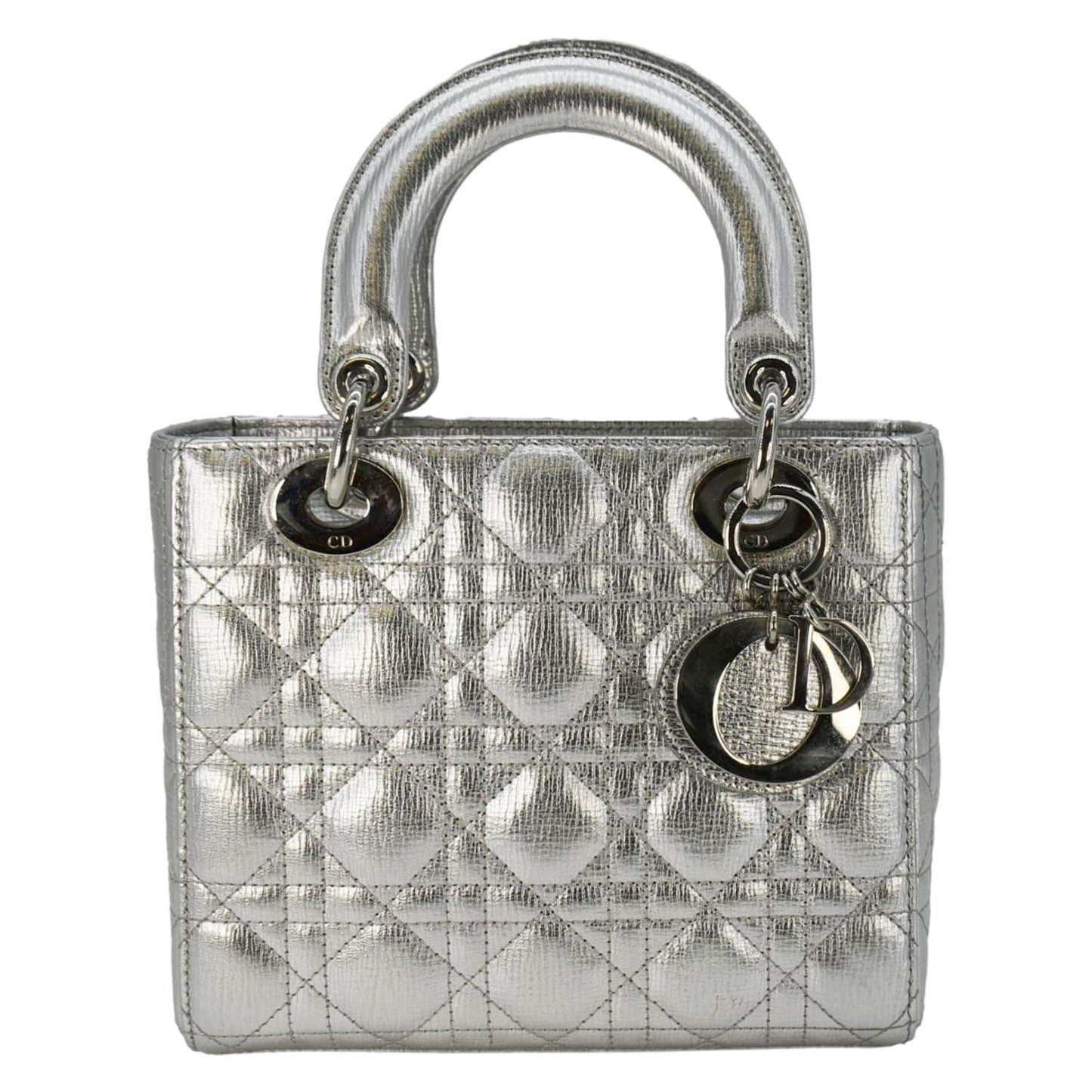 Dior Lady Shoulder Bag Metallic Leather Lambskin Silver