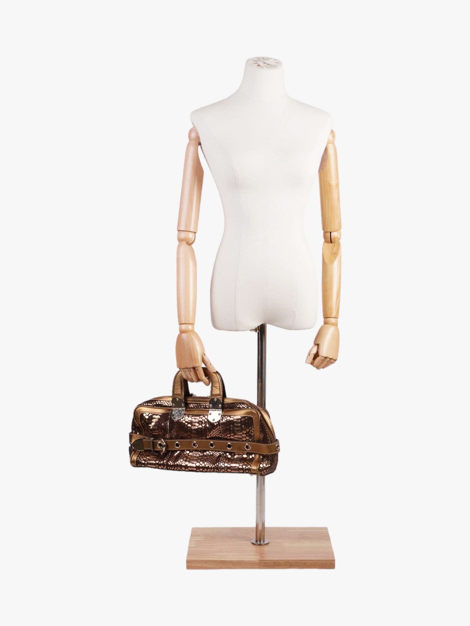 Gucci Romy Bronze Handbag Leather Gold Travel Bag