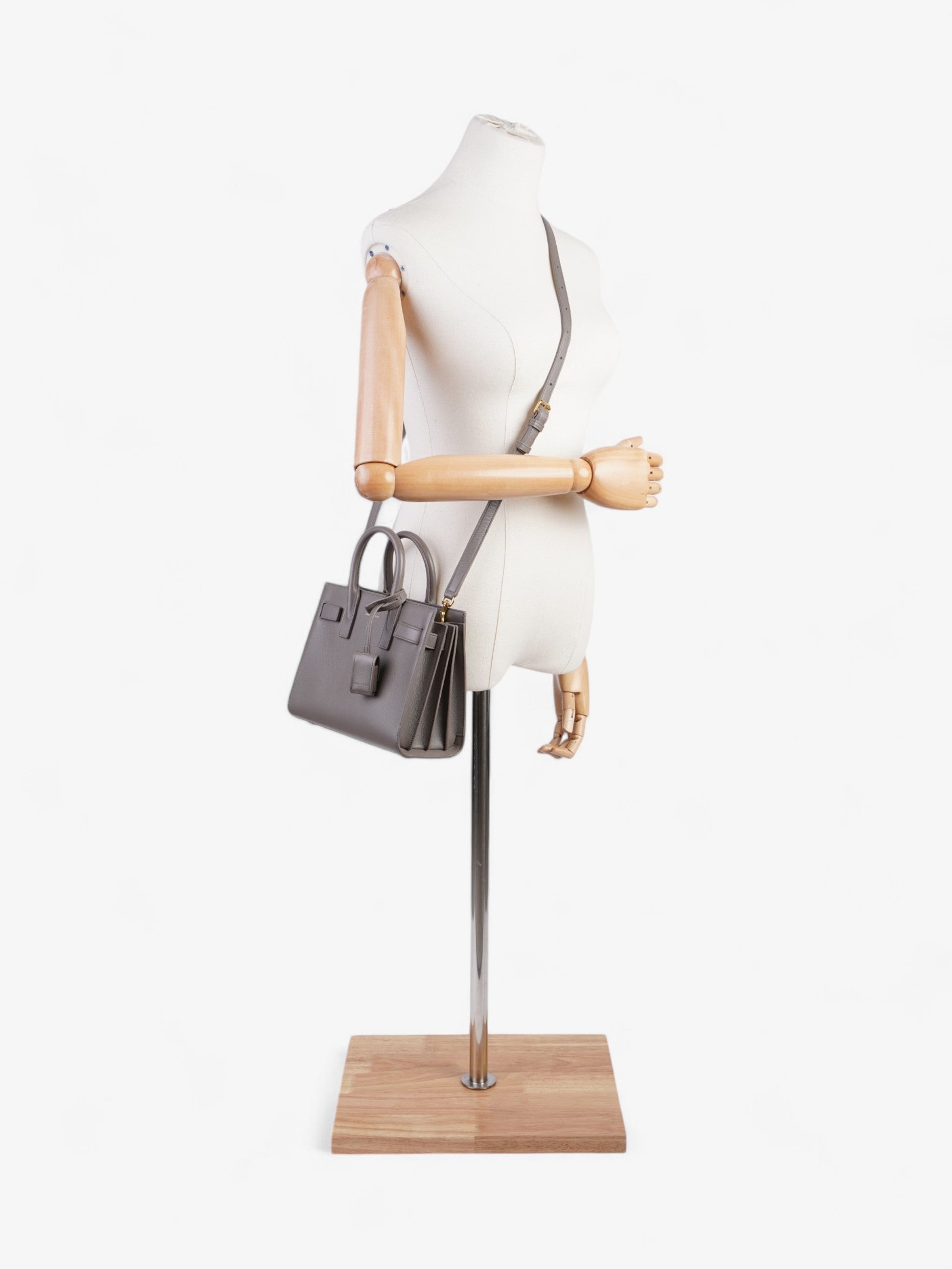 YSL Saint Laurent Sac De Jour Grey Nano Shoulder Bag Leather Gray