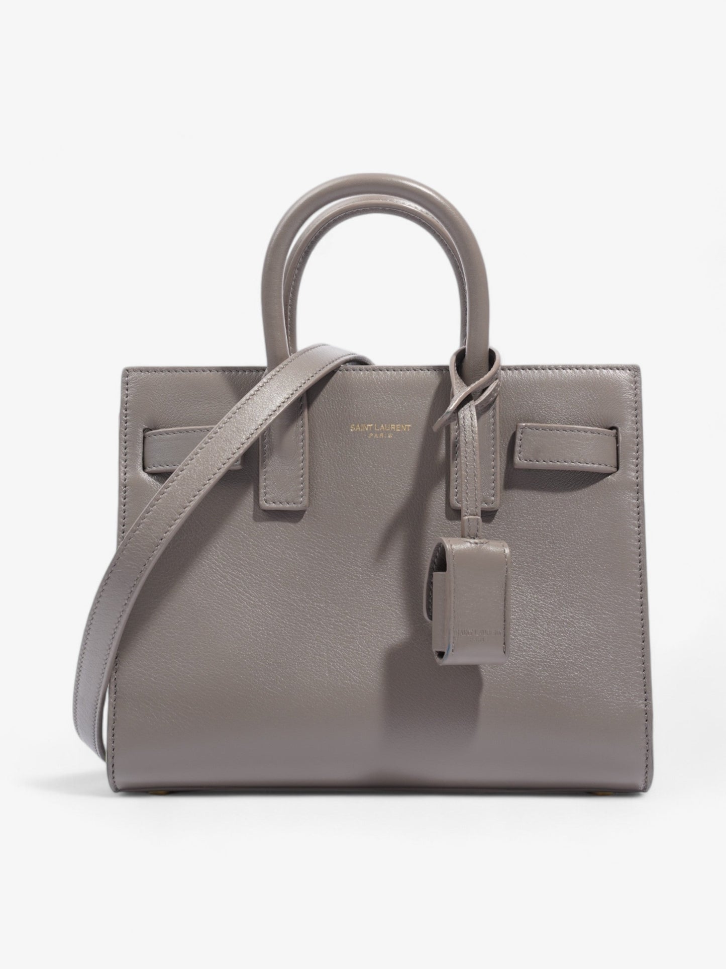 YSL Saint Laurent Sac De Jour Grey Nano Shoulder Bag Leather Gray