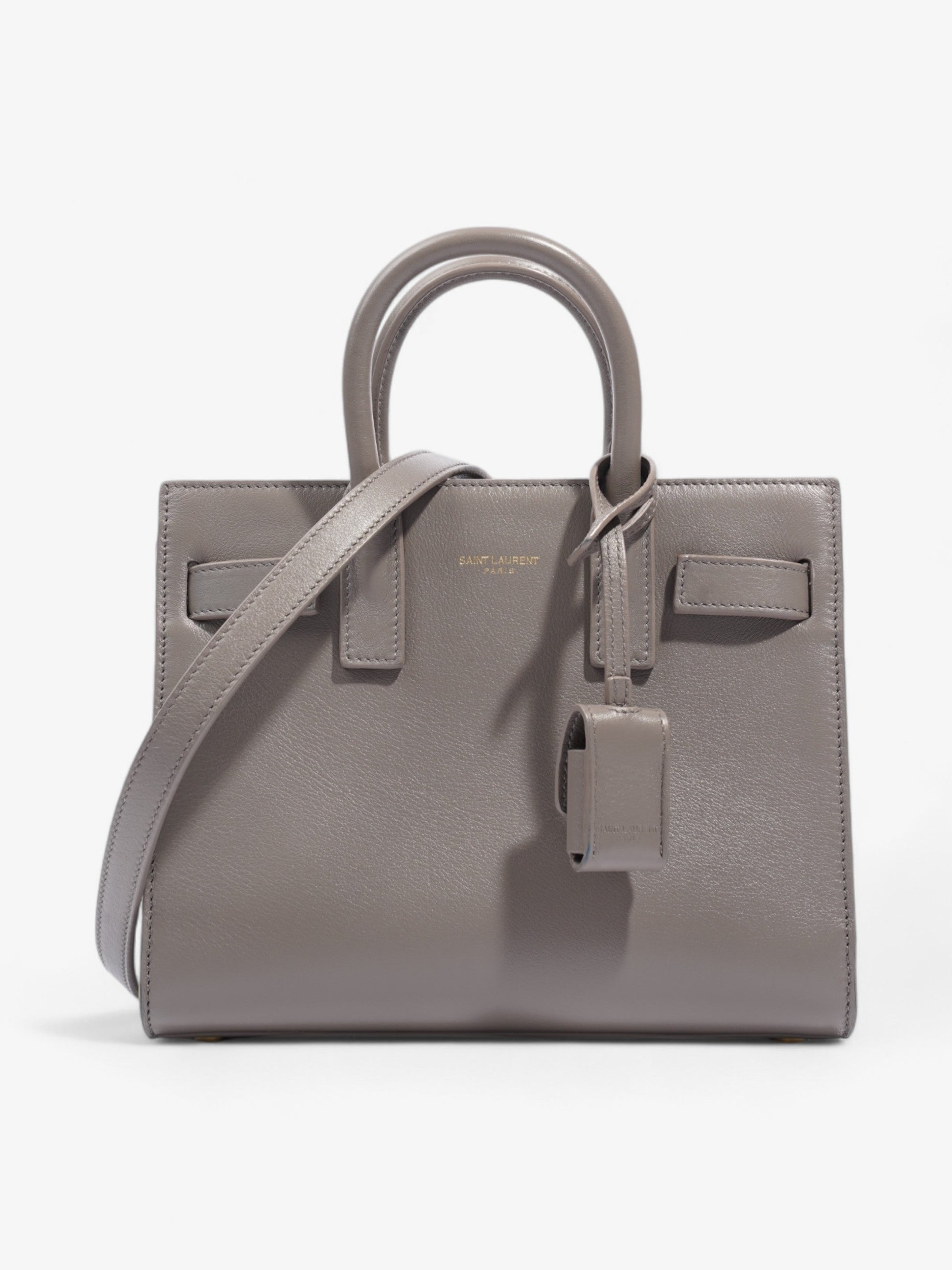 YSL Saint Laurent Sac De Jour Grey Nano Shoulder Bag Leather Gray