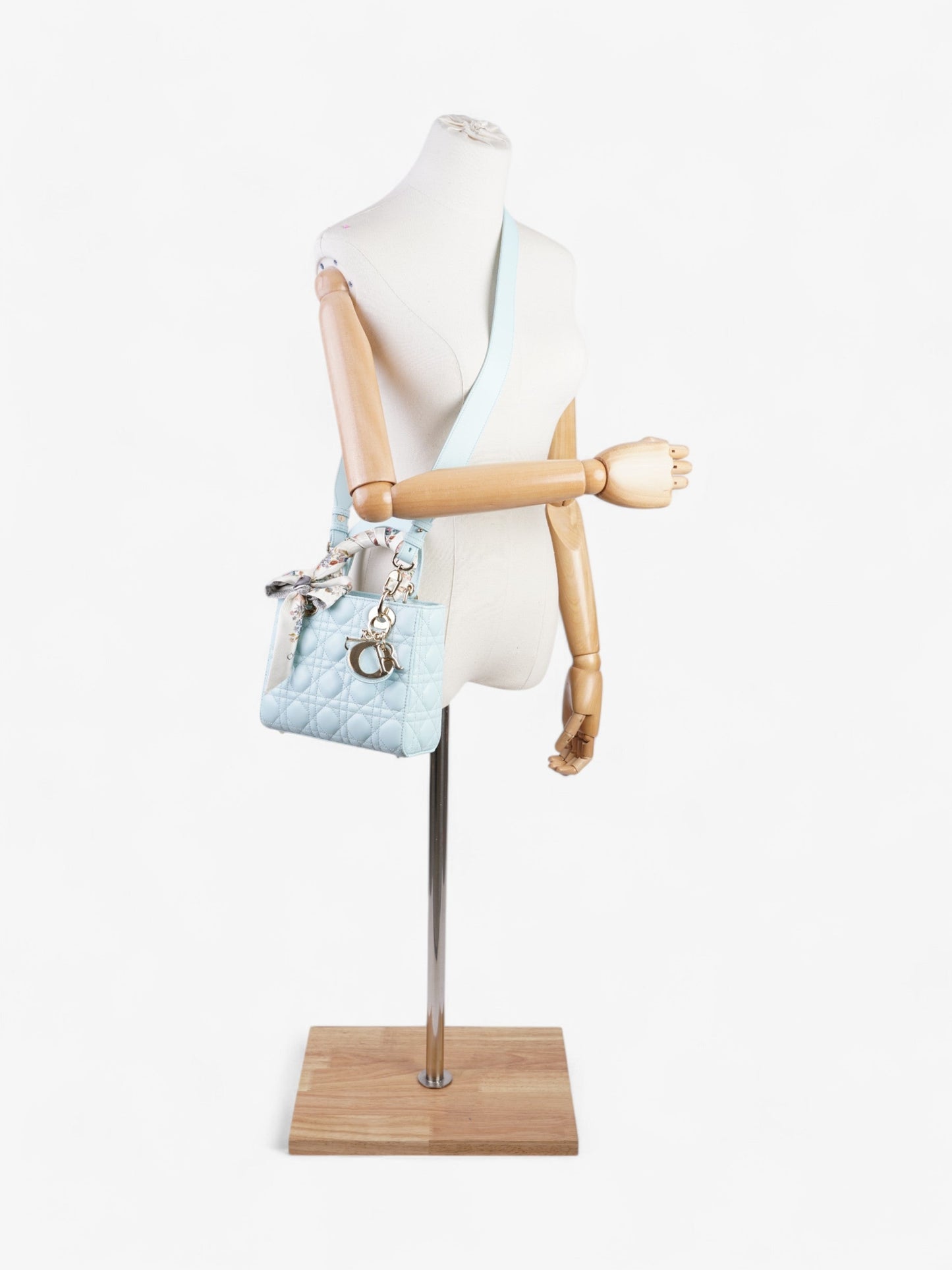 Dior Christian Lady Pale Crossbody Bag Leather Lambskin Blue