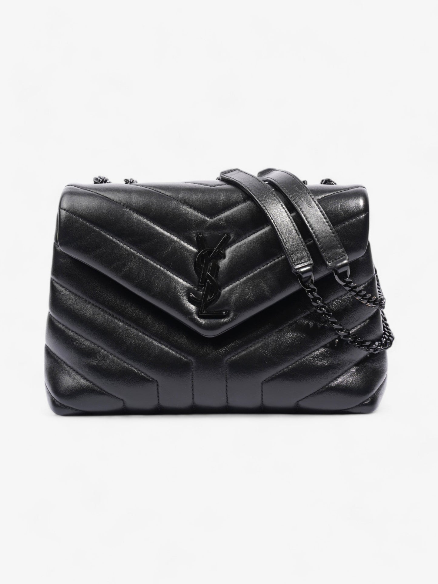 YSL Saint Laurent Loulou Calfskin Shoulder Bag Leather Black Small