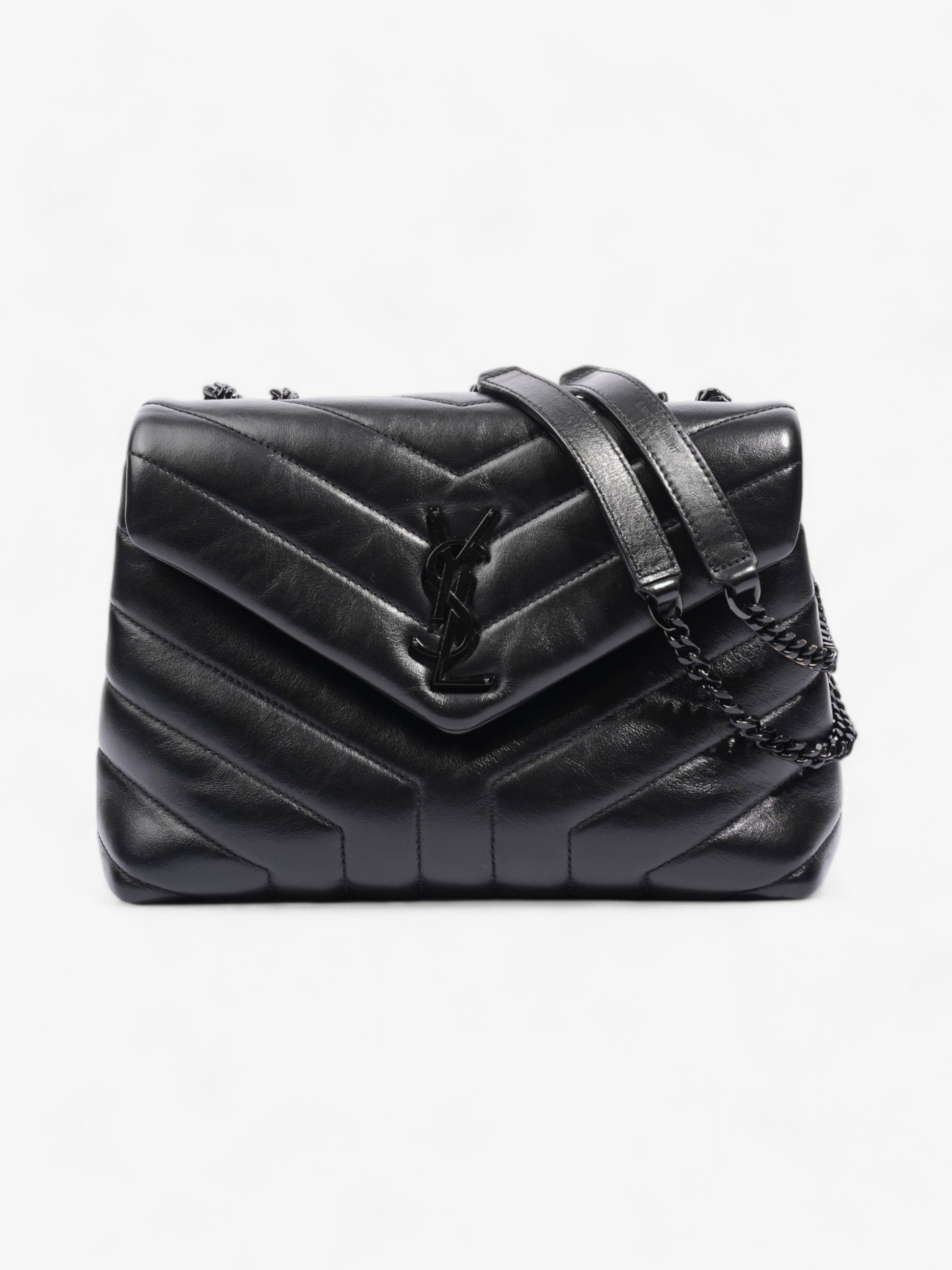 YSL Saint Laurent Loulou Calfskin Shoulder Bag Leather Black Small