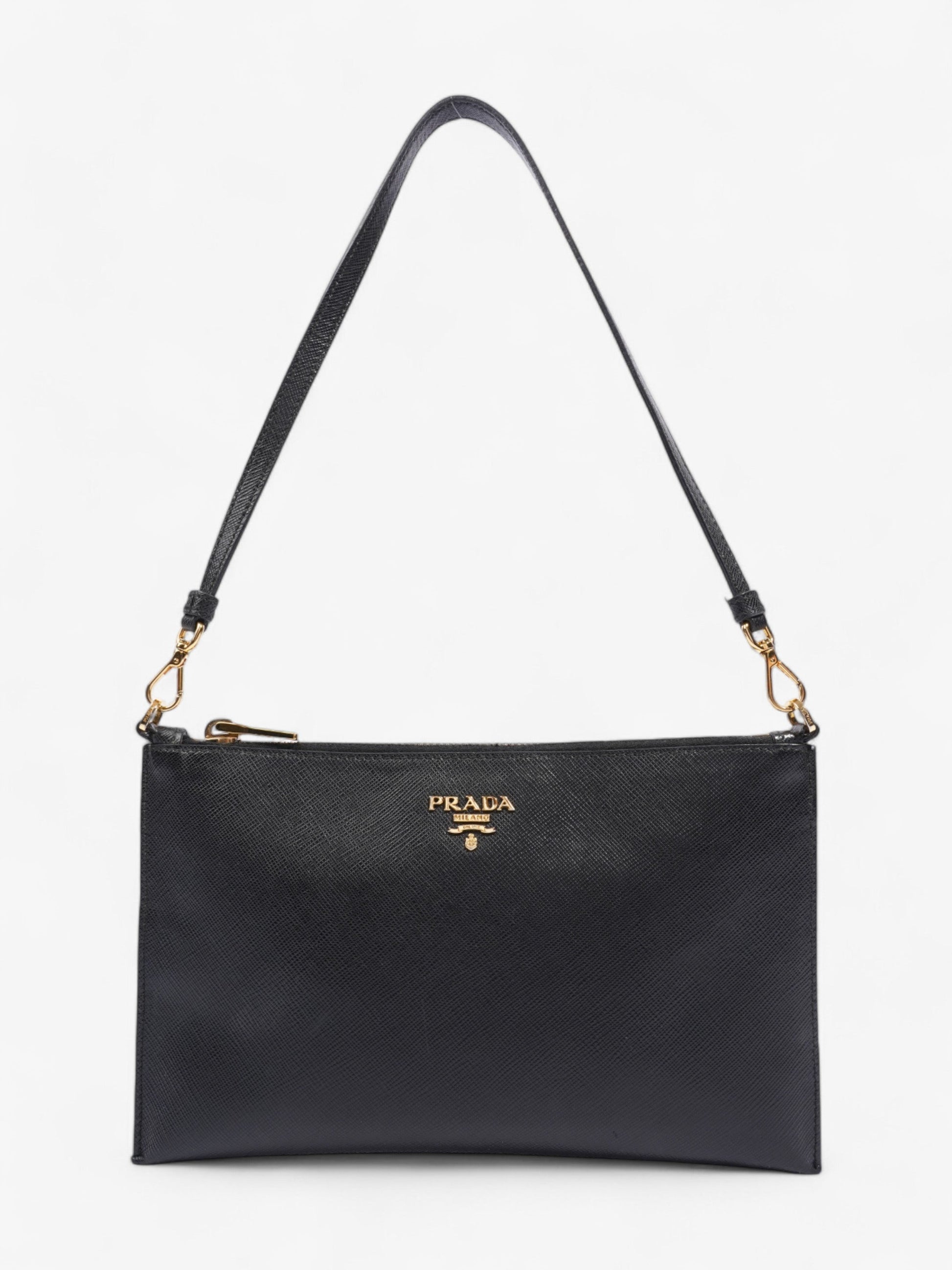 Prada Lux Pochette Shoulder Bag Leather Saffiano Black