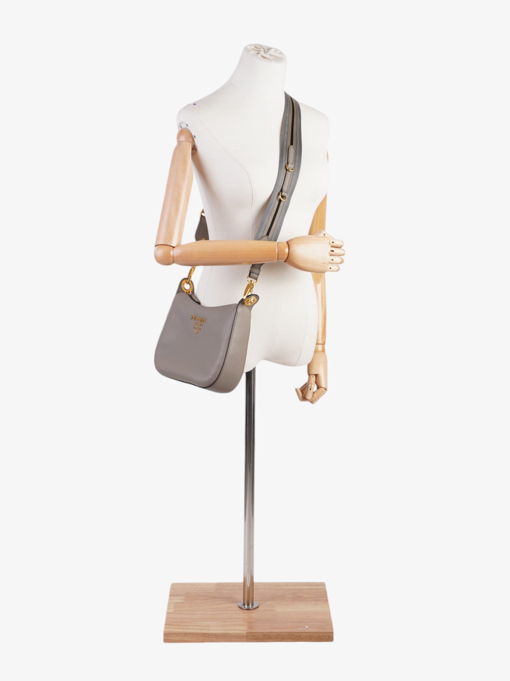 Prada Zipped Hobo Taupe Calfskin Leather Crossbody Bag Taupe Calfskin Leather