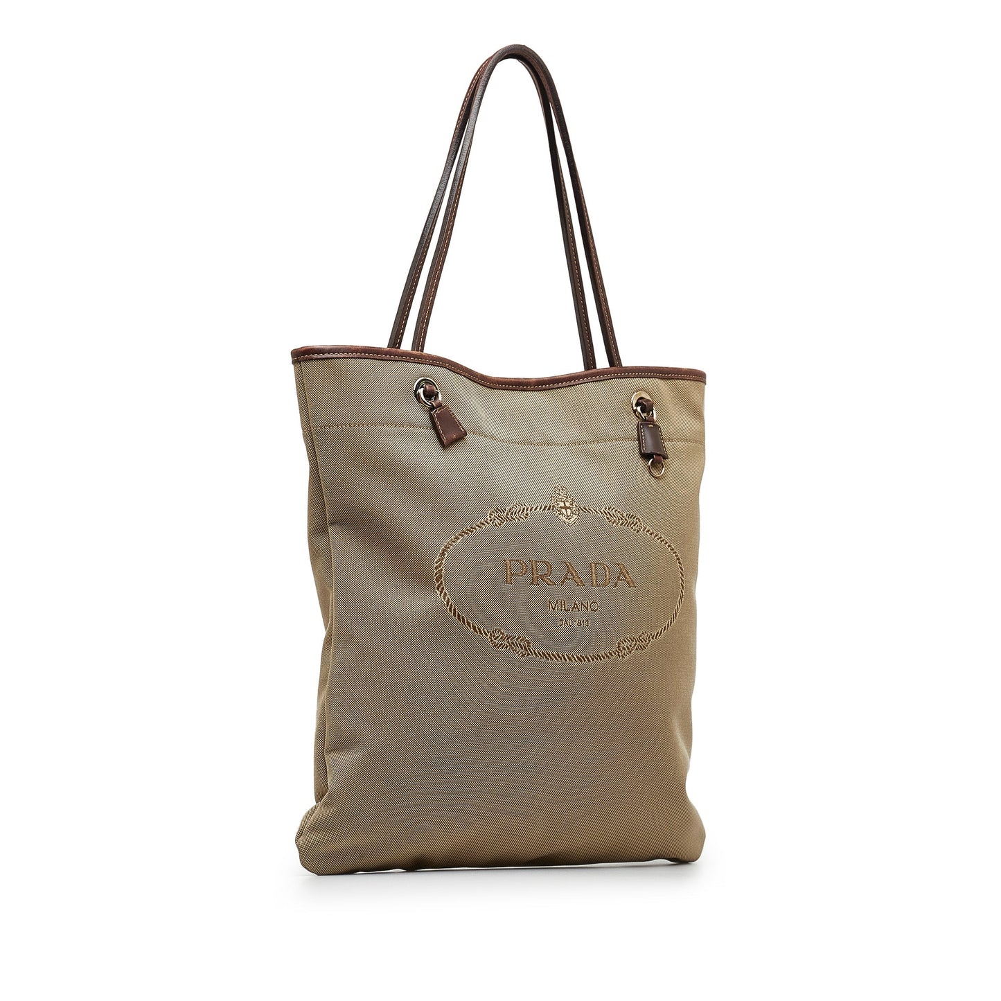 Prada Taupe Canapa Tote Logo Tote Bag