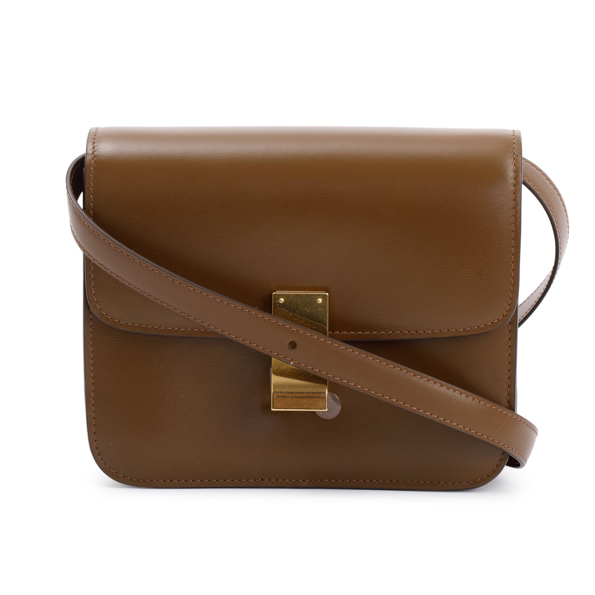 Celine Camel Smooth Calfskin Classic Box Bag Small Flap Travel Bag