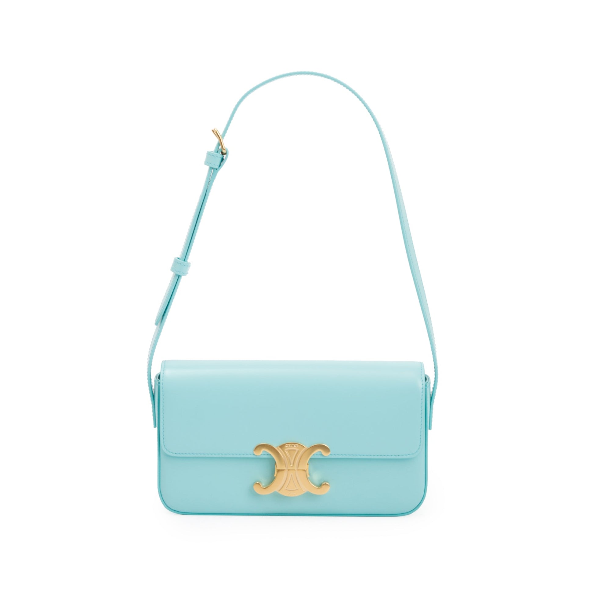 Celine Smooth Calfskin Triomphe Claude Shoulder Bag Leather Blue