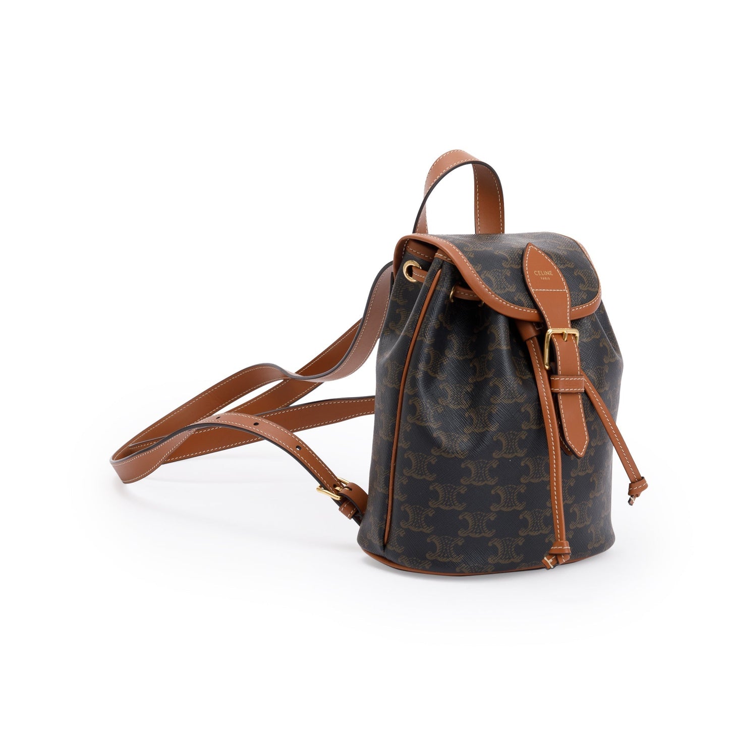 Celine Triomphe Folco Backpack Handbag Canvas Brown