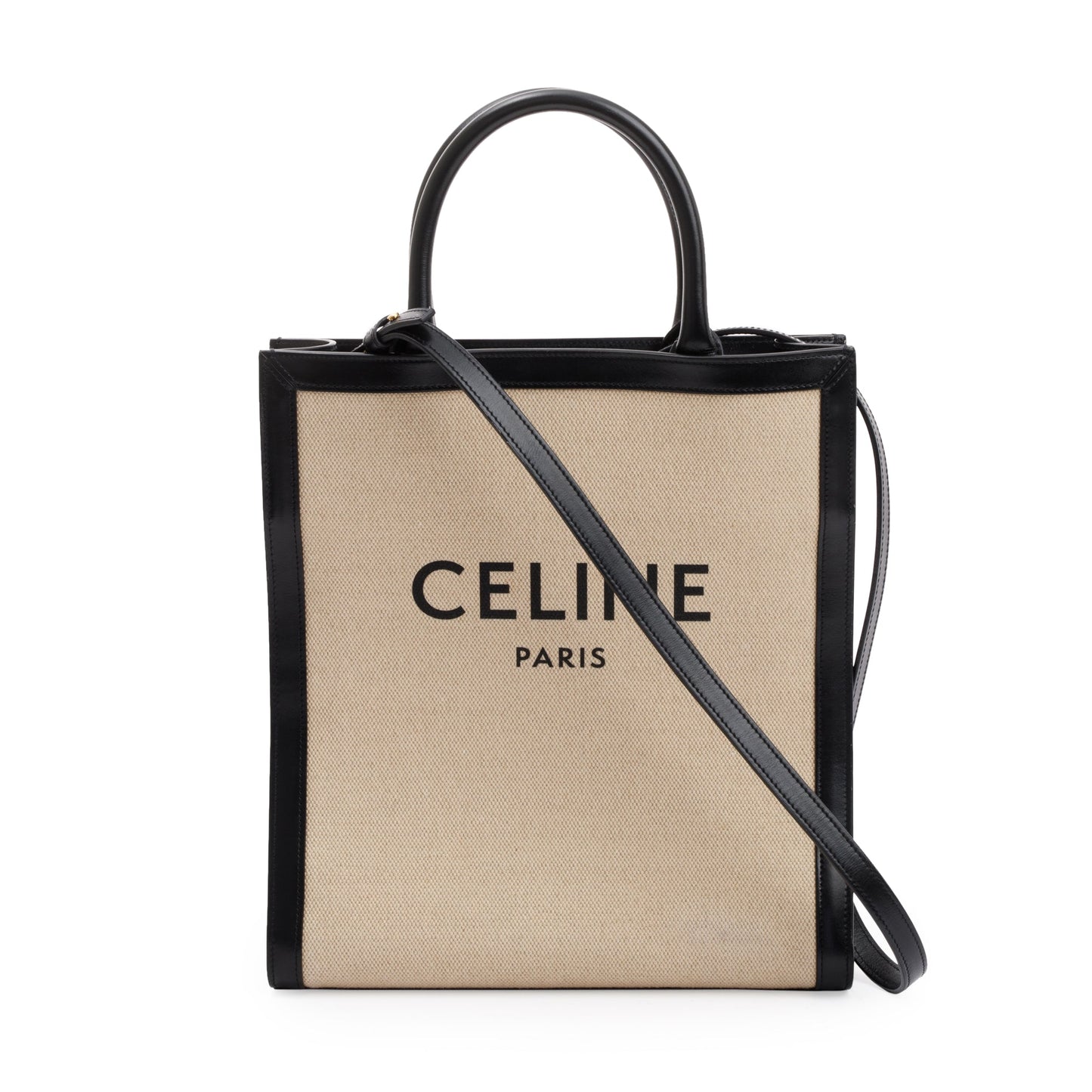 Celine Small Calfskin Logo Vertical Cabas Tote Handbag Canvas Black Tote Bag