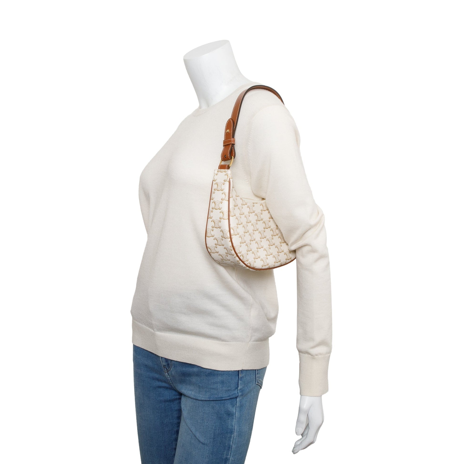 Celine Triomphe Ava Shoulder Bag Canvas White