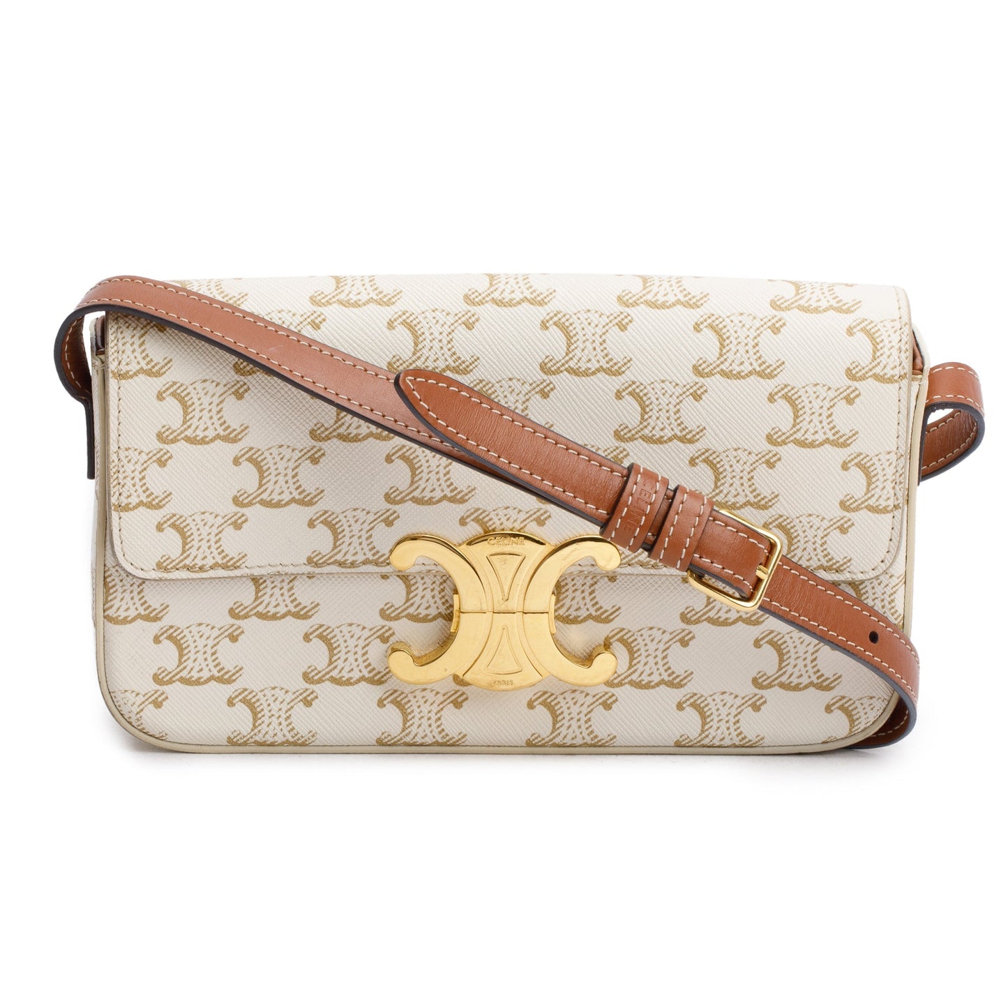 Celine Triomphe And Calfskin Claude Shoulder Bag Leather Canvas