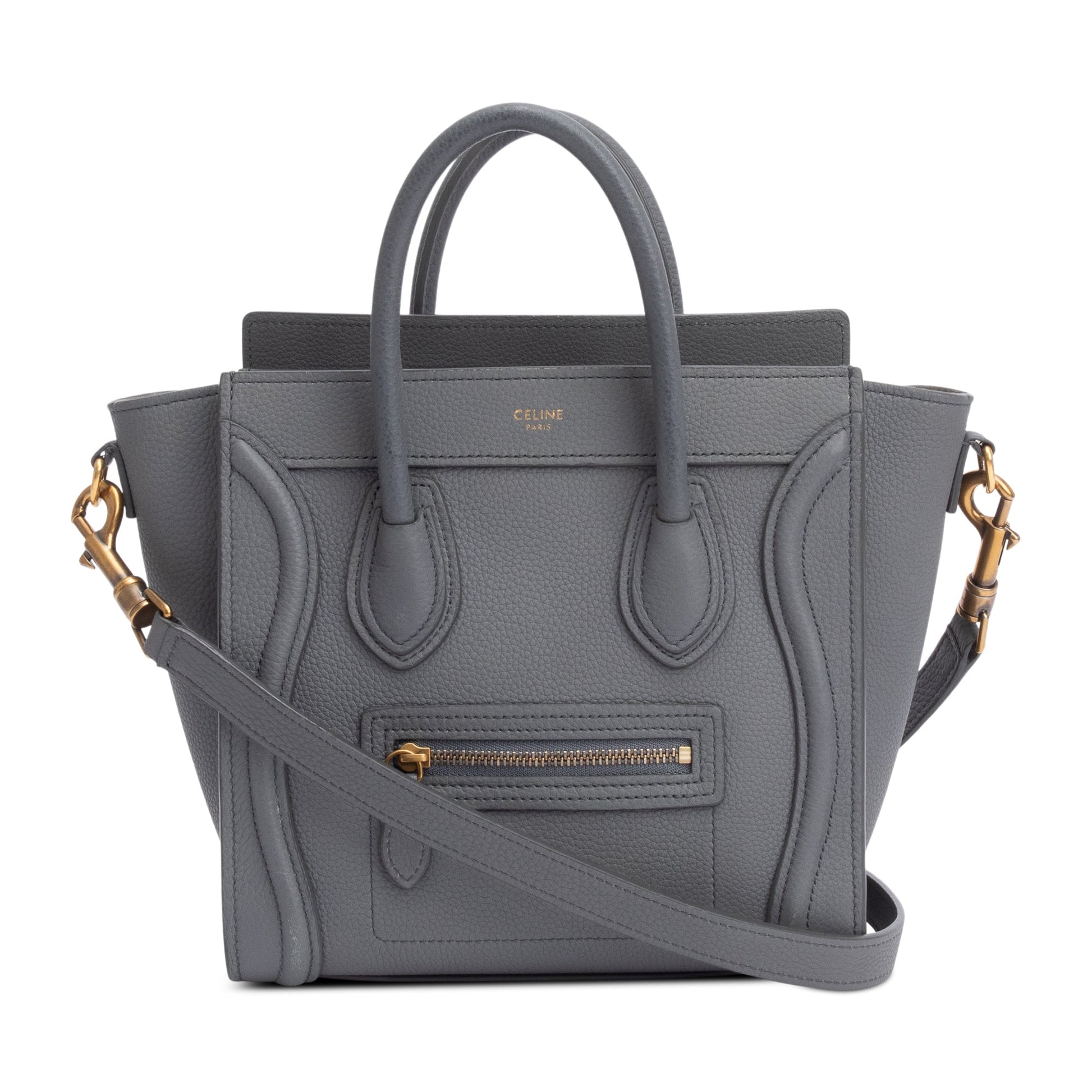 Celine Grey Calfskin Nano Luggage Tote Handbag Leather Tote Bag