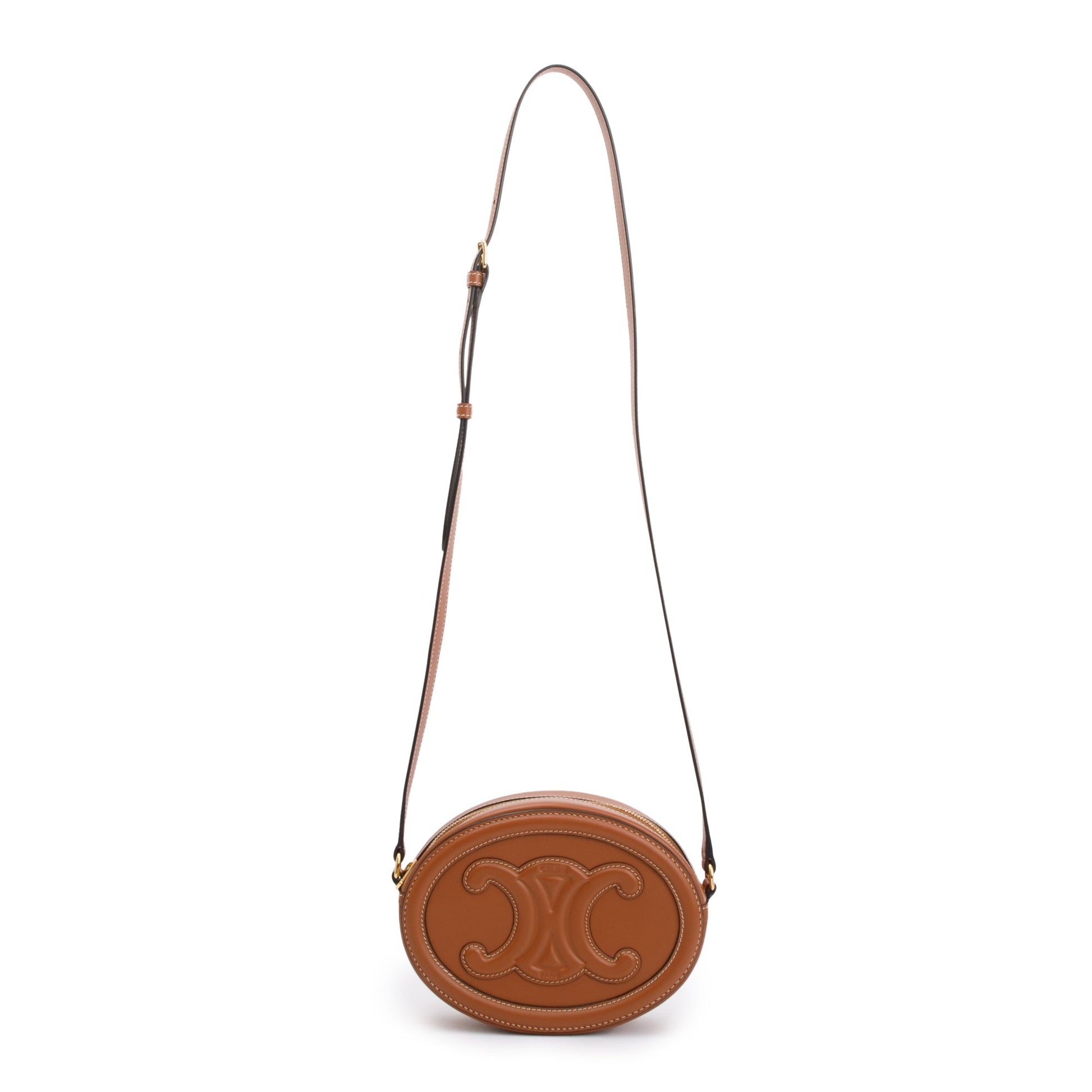 Celine Smooth Calfskin Cuir Triomphe Oval Crossbody Bag Leather Tan