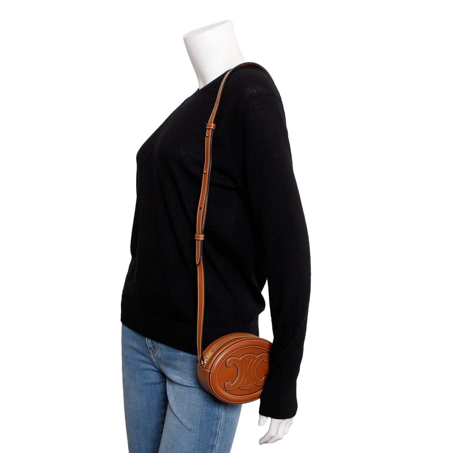 Celine Smooth Calfskin Cuir Triomphe Oval Crossbody Bag Leather Tan Crossbody Bag