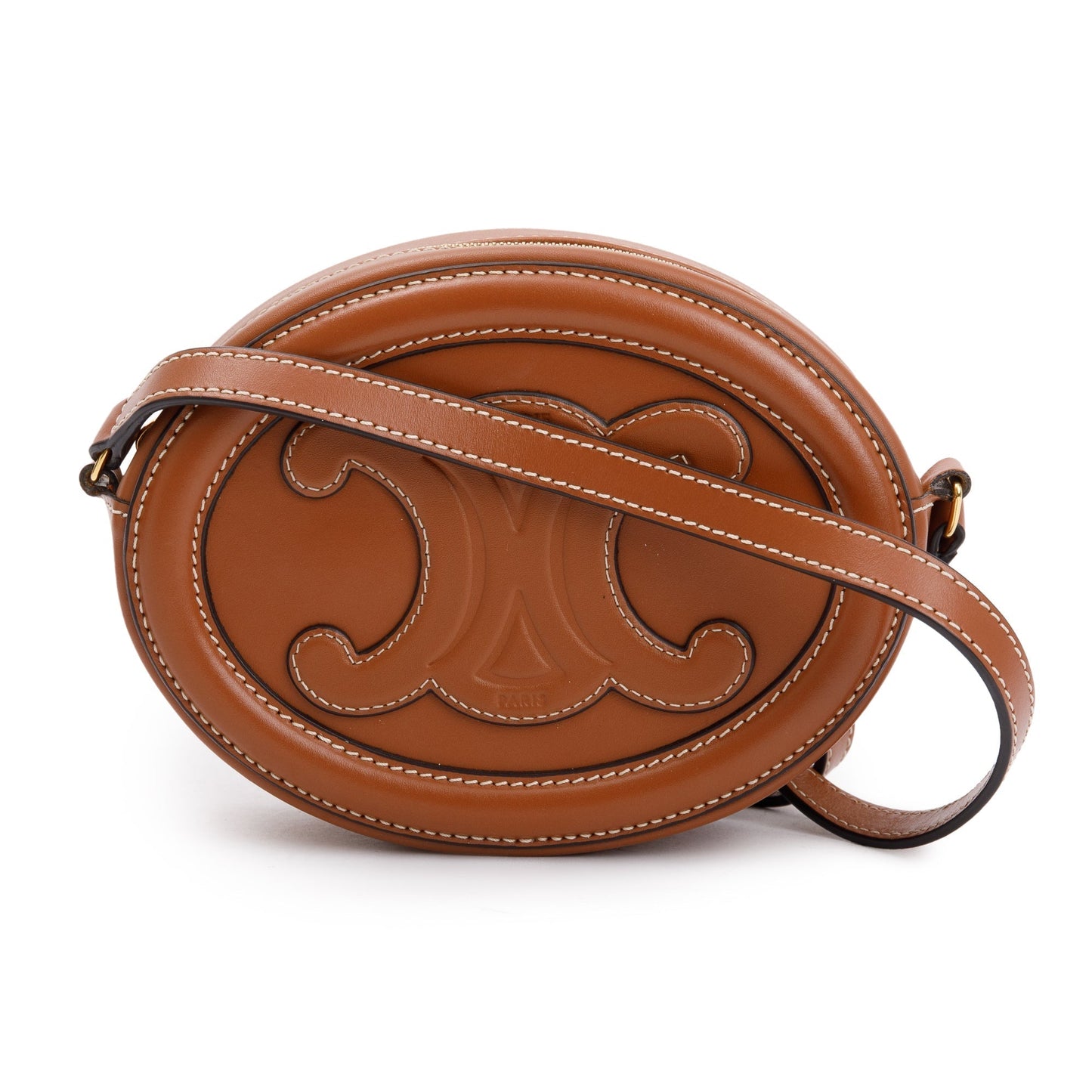 Celine Smooth Calfskin Cuir Triomphe Oval Crossbody Bag Leather Tan Crossbody Bag