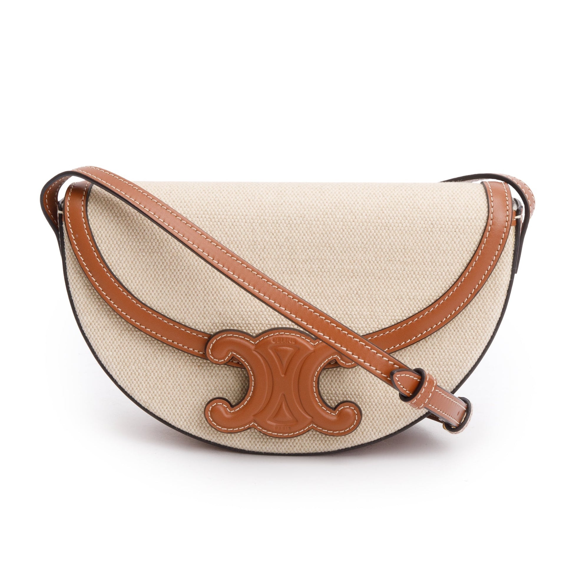 Celine Smooth Calfskin Neutral Besace Cuir Triomphe Crossbody Leather Canvas Crossbody Bag