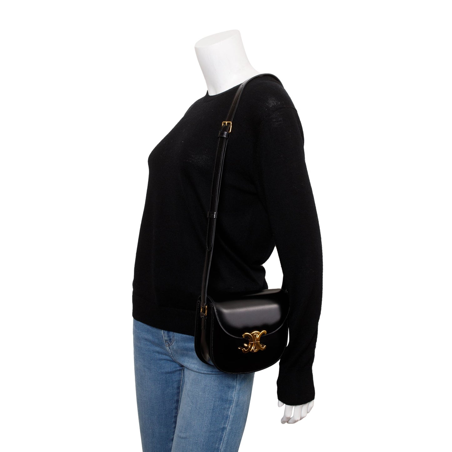 Celine Shiny Calfskin Teen Triomphe Shoulder Bag Leather Black
