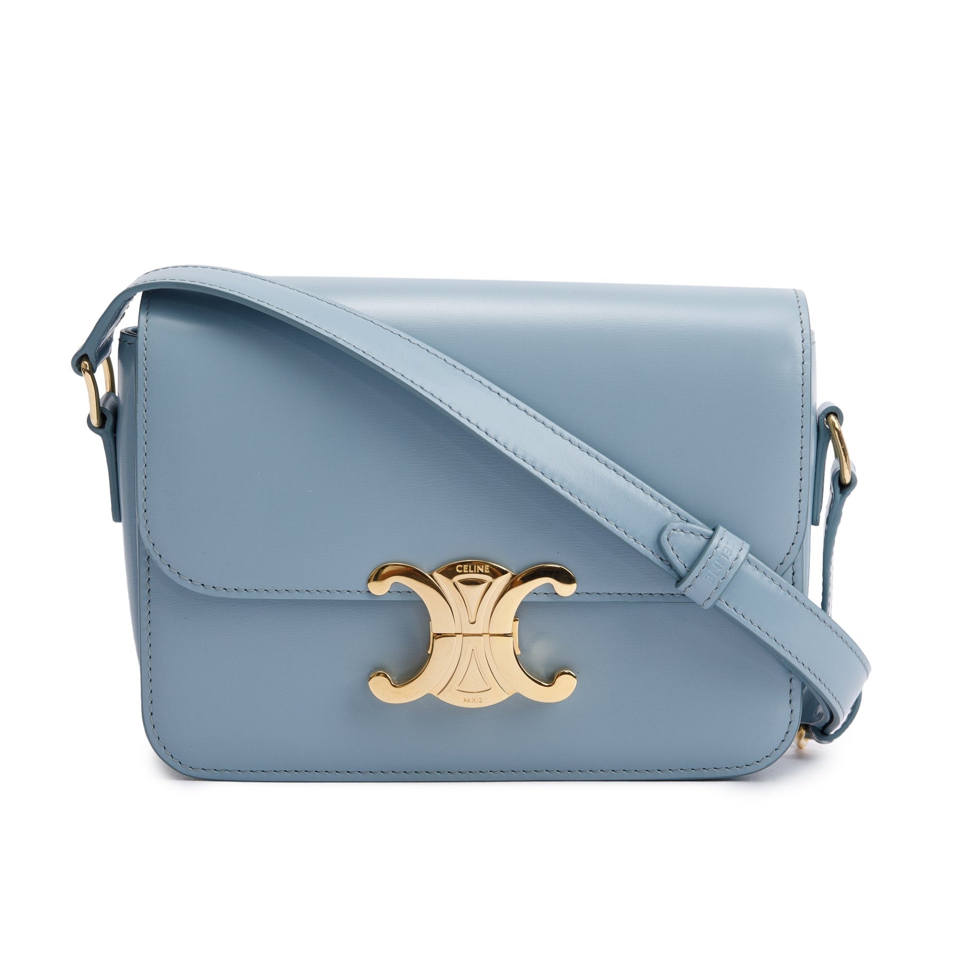 Celine Shiny Calfskin Teen Triomphe Shoulder Bag Leather Blue