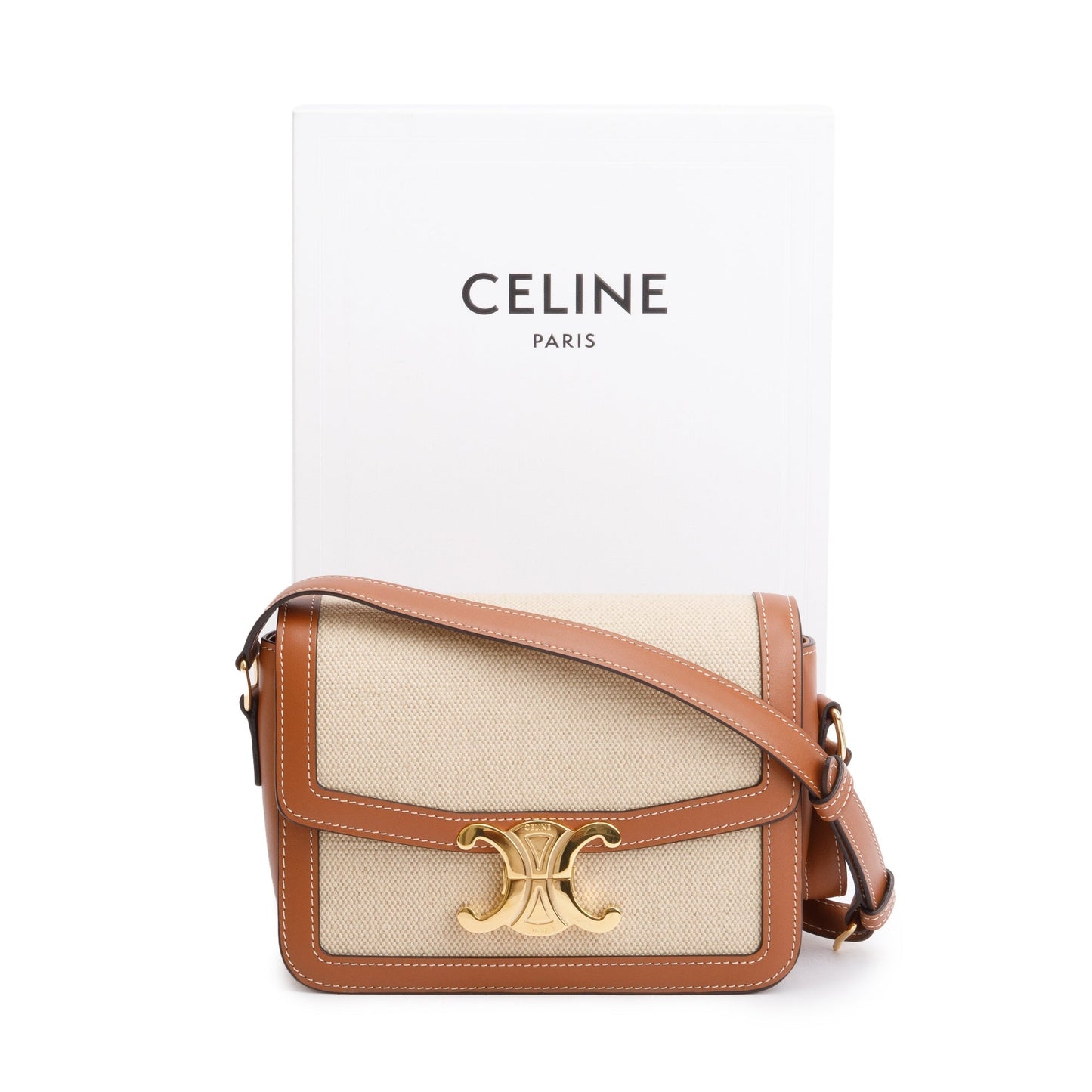 Celine Natural Calfskin Teen Triomphe Shoulder Bag Leather Canvas