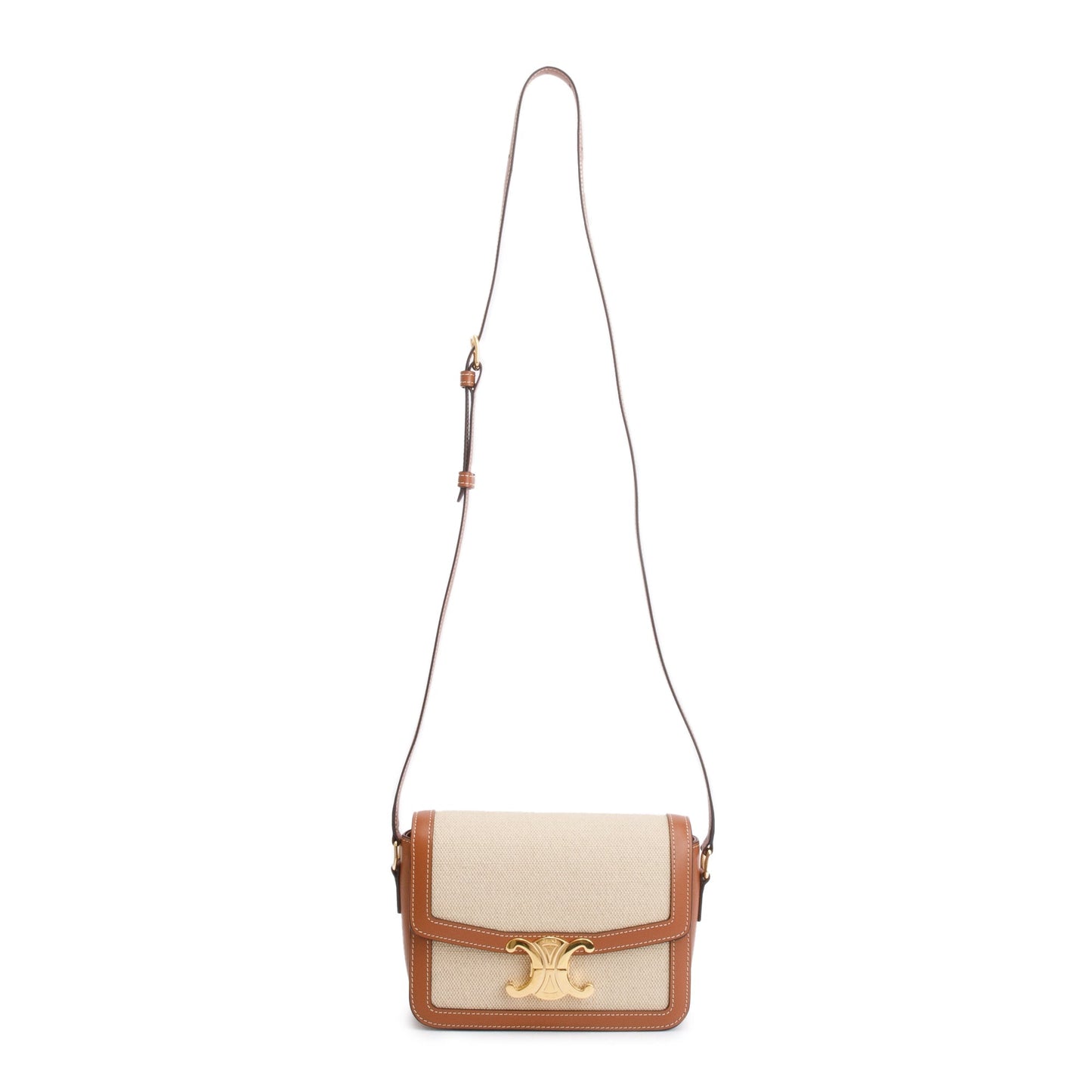 Celine Natural Calfskin Teen Triomphe Shoulder Bag Leather Canvas