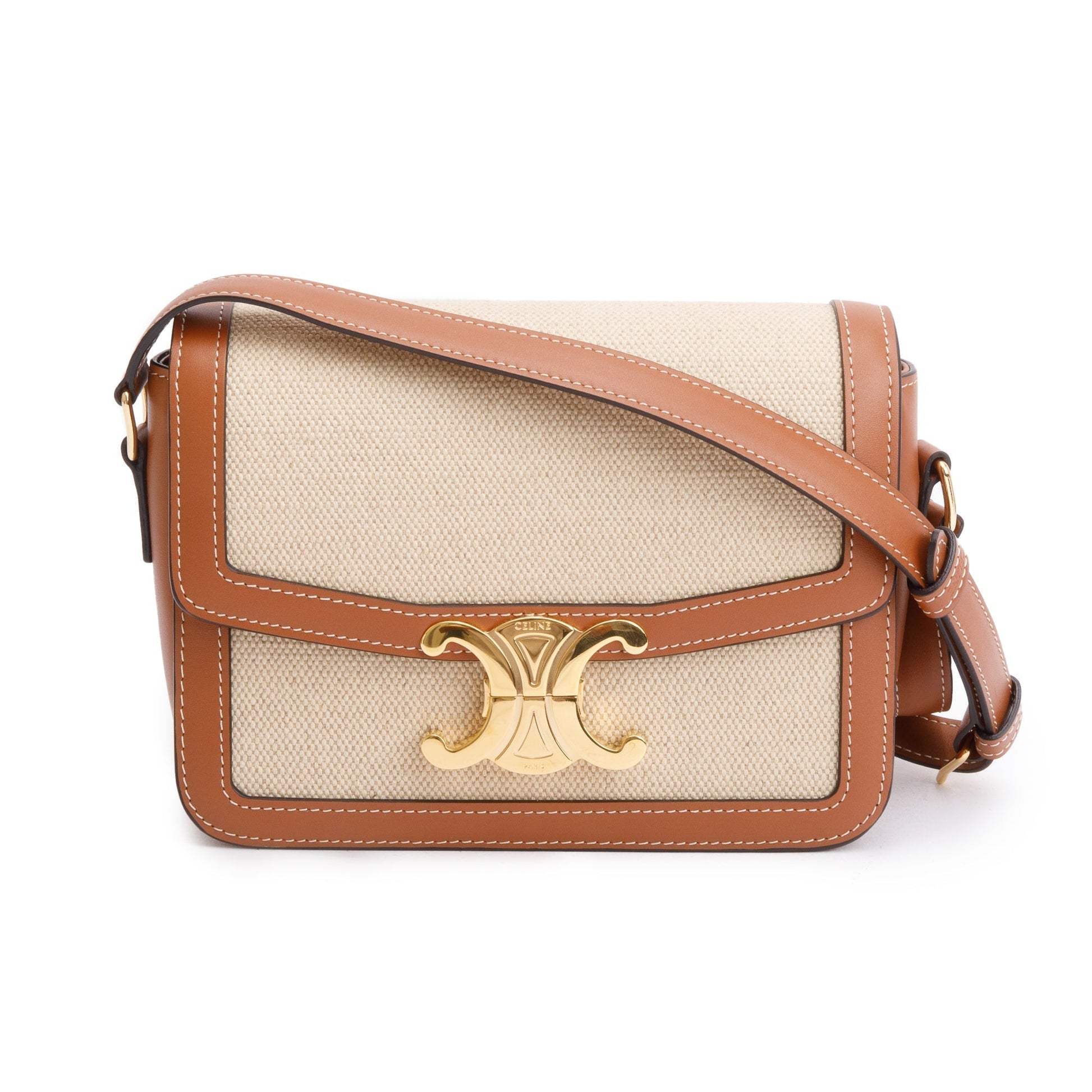 Celine Natural Calfskin Teen Triomphe Shoulder Bag Leather Canvas