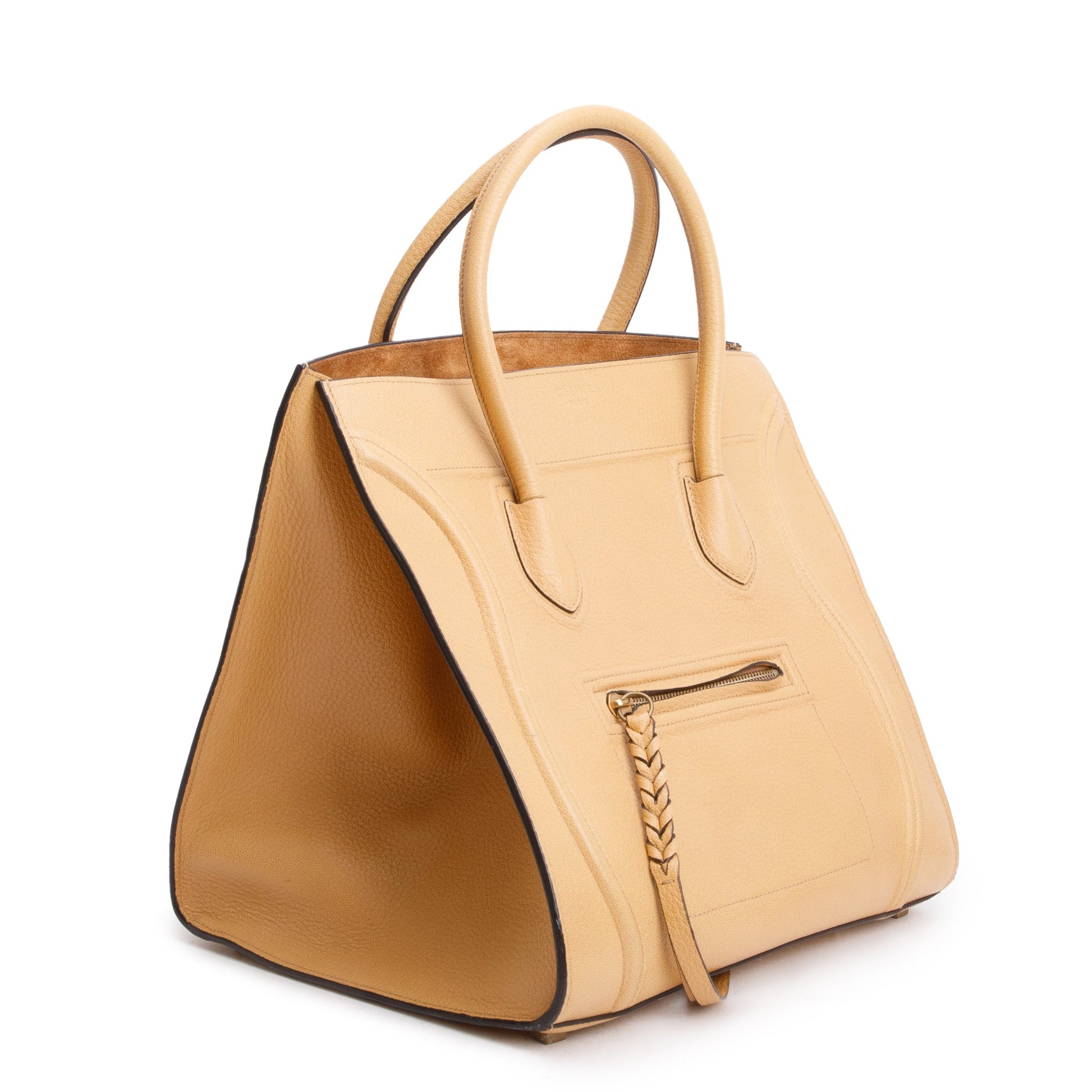 Celine Drummed Calfskin Luggage Tote Handbag Leather Beige Tote Bag