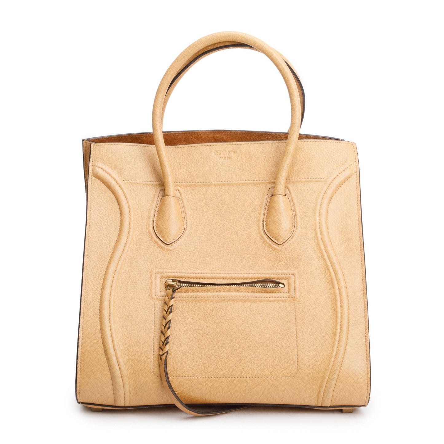 Celine Drummed Calfskin Luggage Tote Handbag Leather Beige Tote Bag