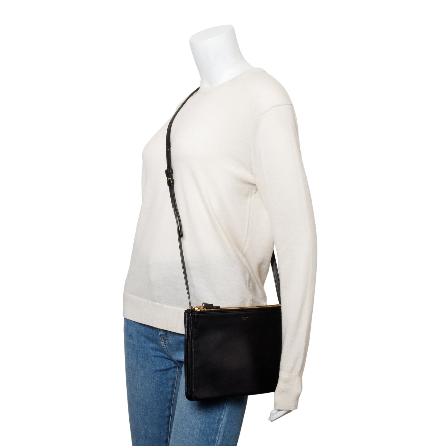 Celine Calfskin Trio Crossbody Bag Leather Black