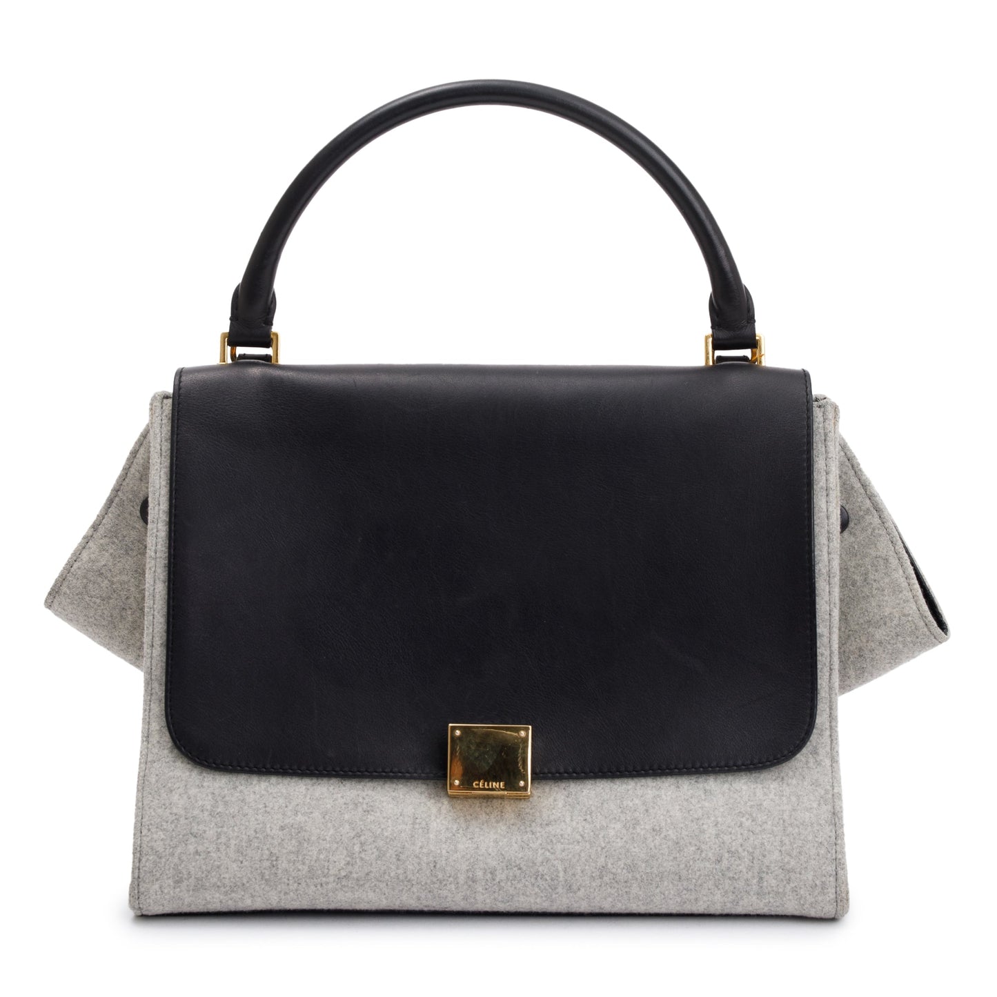 Celine Calfskin And Grey Felt Trapeze Bag Leather Black Travel Bag