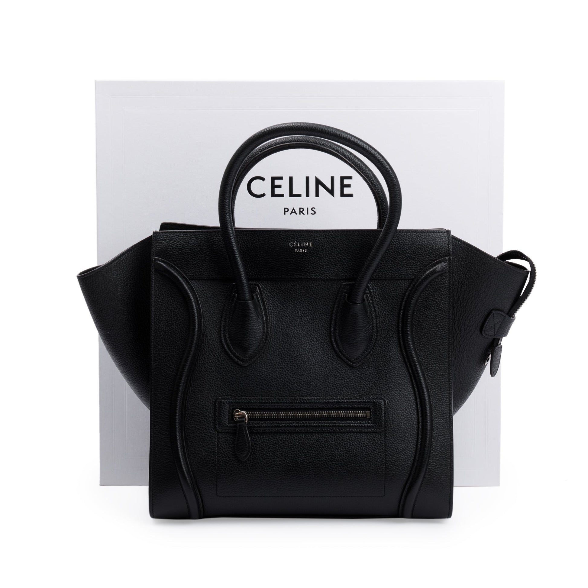Celine Drummed Calfskin Luggage Tote Handbag Leather Black Tote Bag