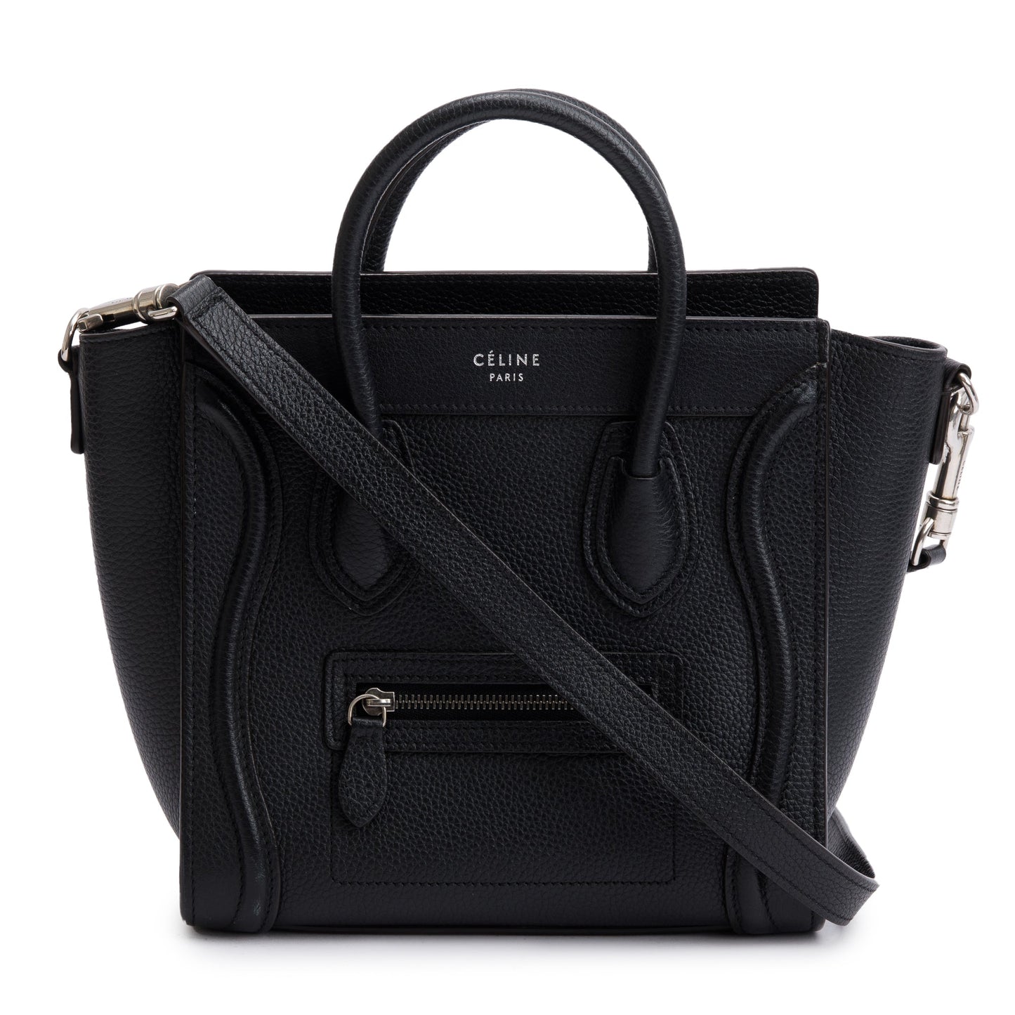 Celine Drummed Calfskin Nano Luggage Tote Handbag Leather Black Tote Bag