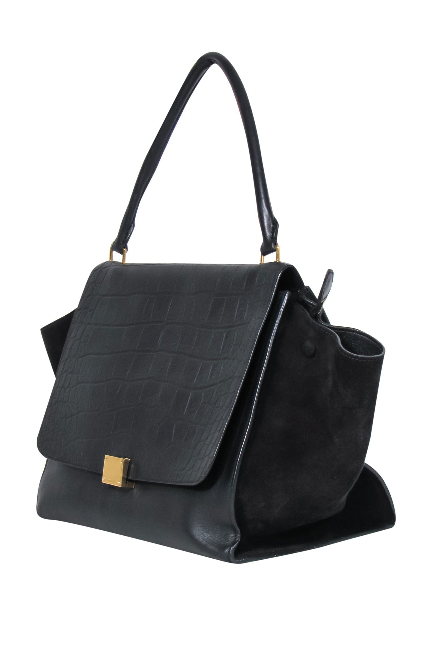 Luxury Reptile Embossed Fold Over Handbag Leather Black Travel Bag