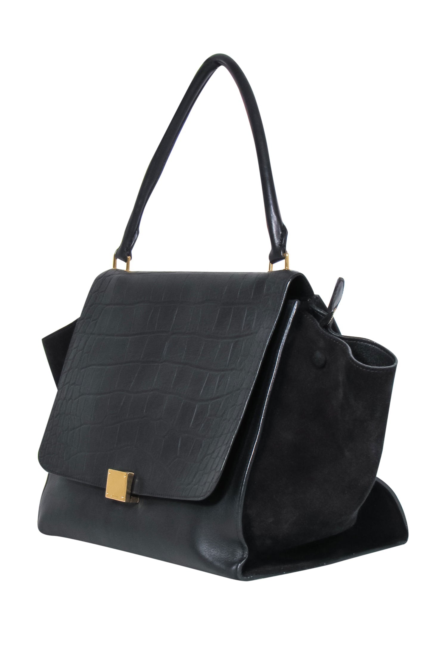 Luxury Reptile Embossed Fold Over Handbag Leather Black Travel Bag