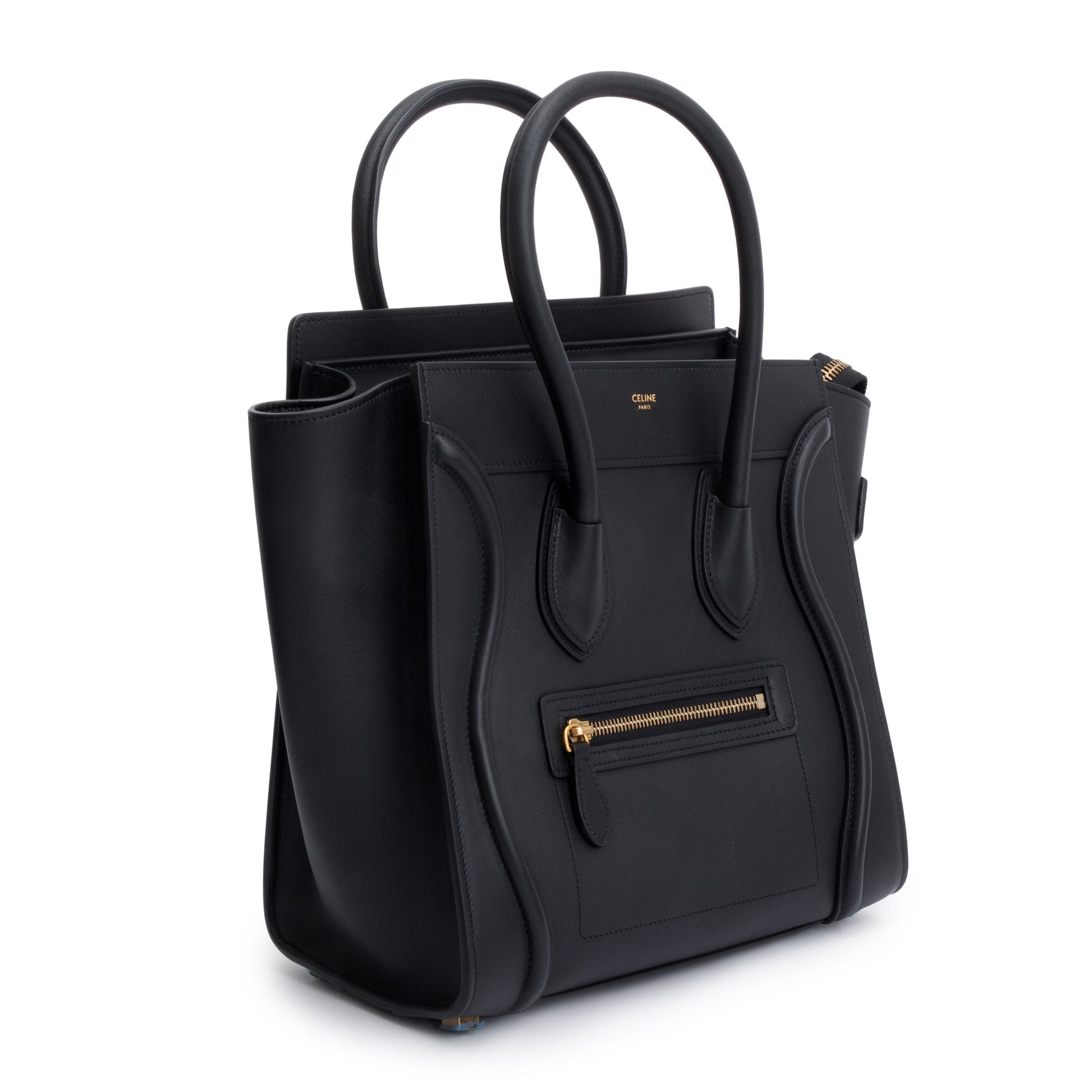 Celine Smooth Calfskin Micro Luggage Tote Handbag Leather Black Tote Bag